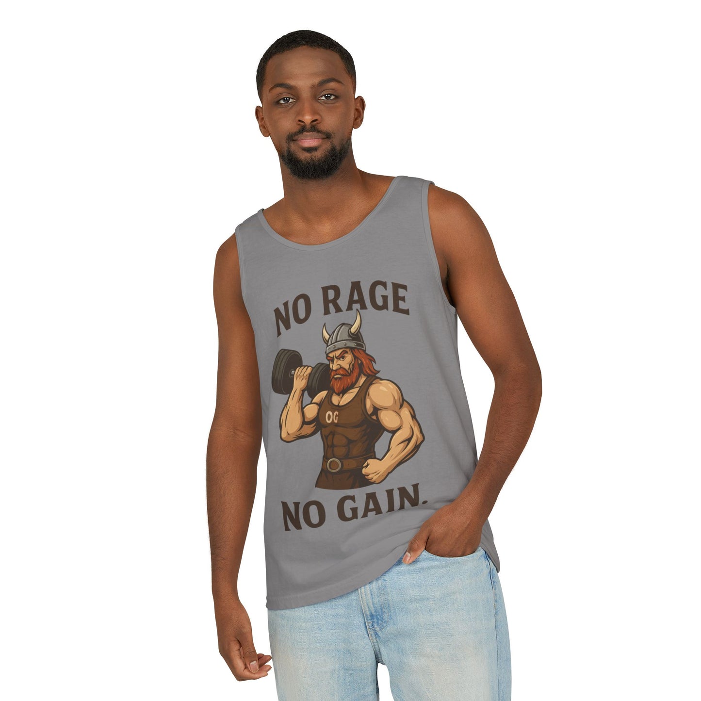 No Rage No Gain Viking Gym Tank Top, Funny Muscle Workout Tee, Barbarian Fitness Tank for Men, Gym Wear, Workout Gear, Casual Summer Outfit