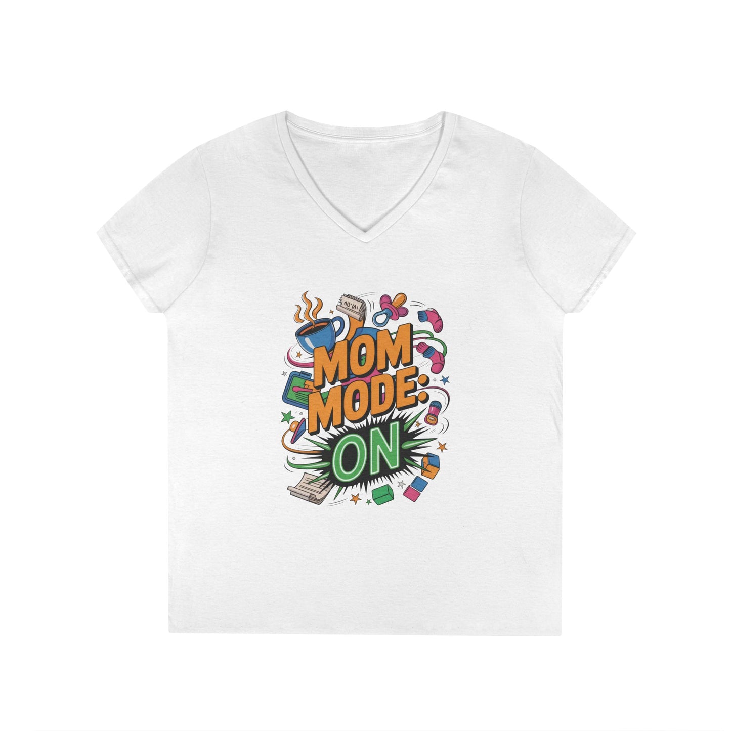 Mom Mode On Ladies V-Neck T-Shirt, Gift for Mom, Mother's Day Gift, Mother's Day Humor T-Shirt, Cute Mama Life Graphic Tee