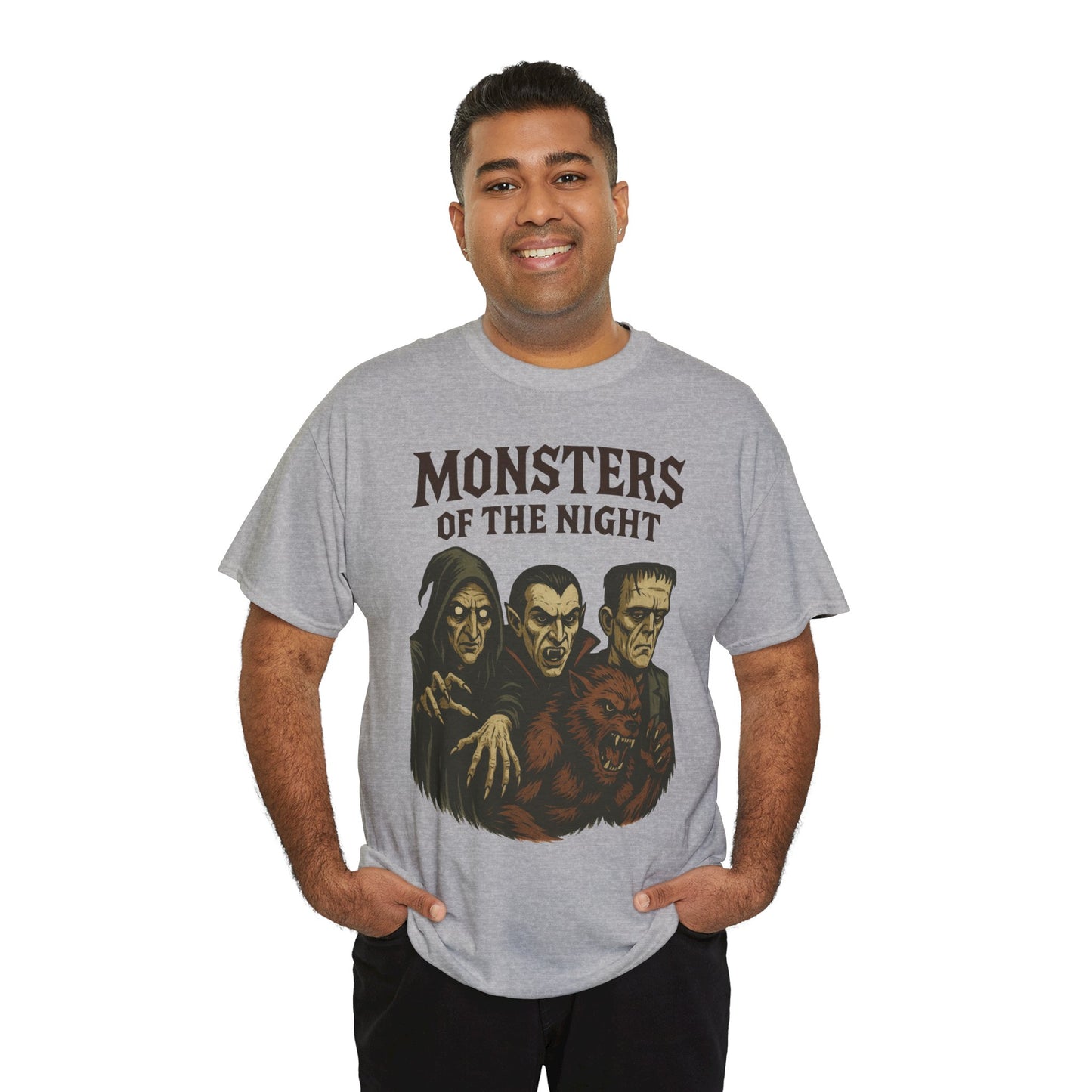 Monsters of the Night Men's T-Shirt, Classic Horror Movie Monsters Graphic Tee, Halloween Shirt