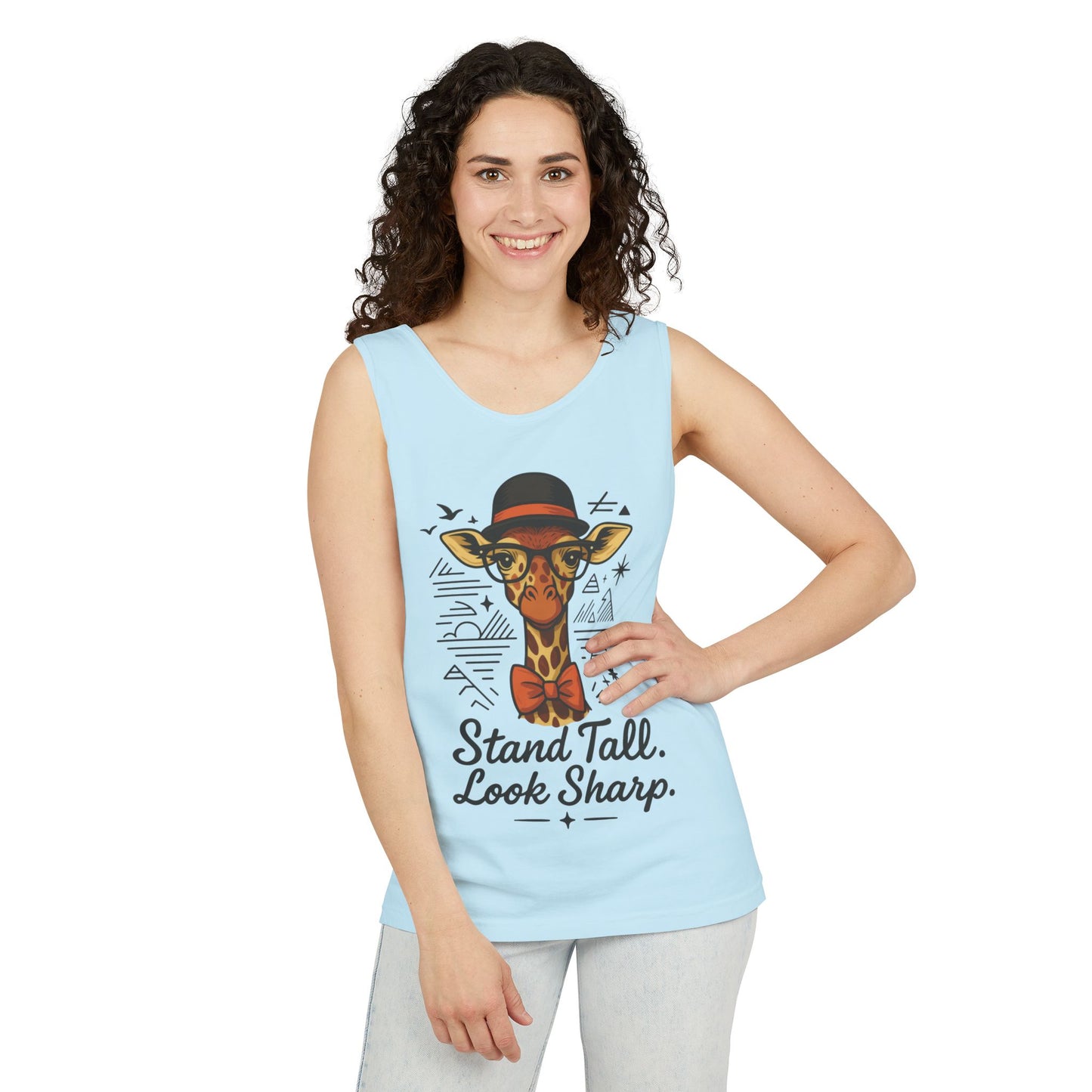 Giraffe Inspirational Tank Top, Stand Tall Look Sharp Shirt, Unisex Summer Apparel, Cute Animal Gift, Zoo Lover's Fashion