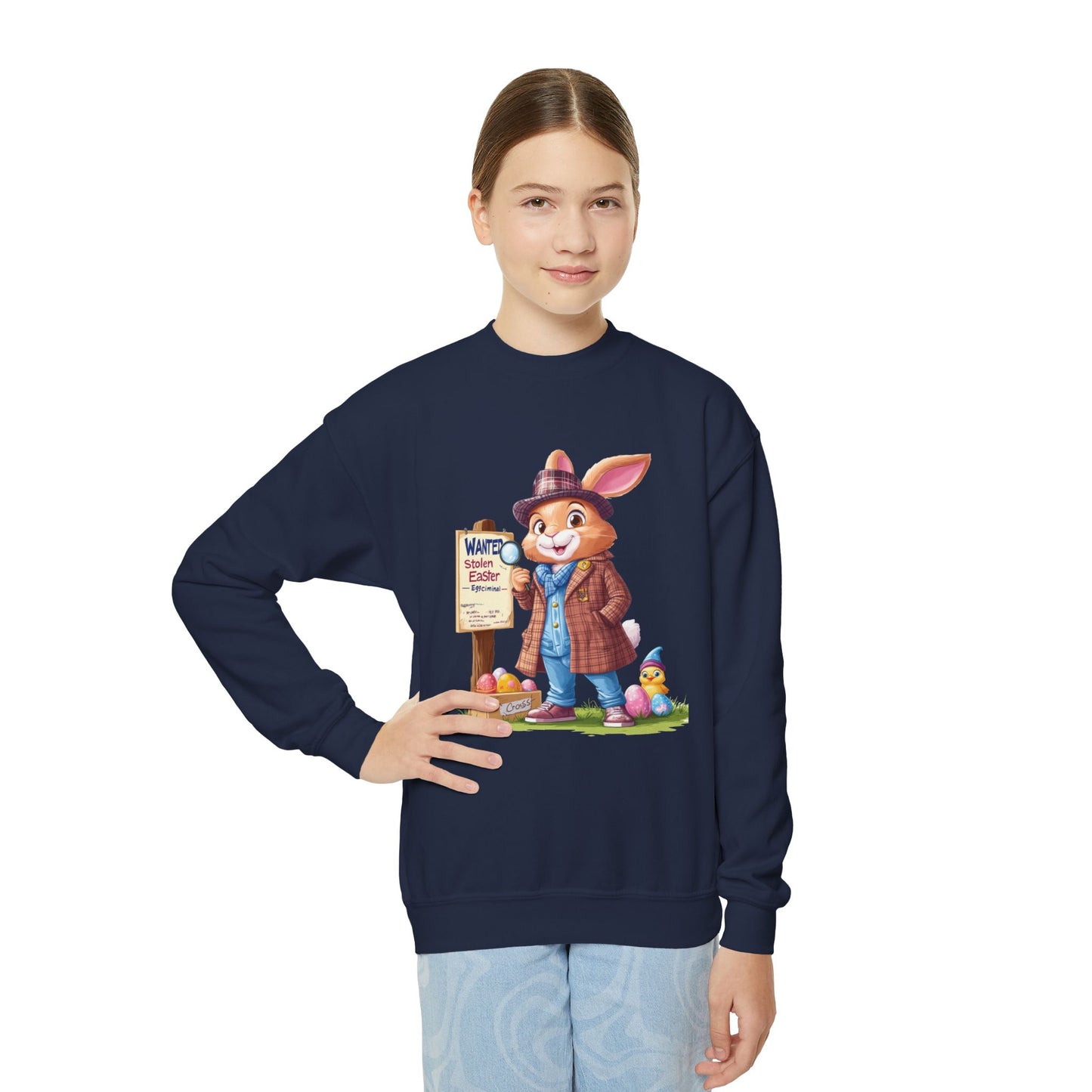 Easter Bunny Detective Kids Sweatshirt - Fun Egg Hunt Design, Cute Spring Holiday Outfit, Youth Crewneck for Boys & Girls, Easter Gift