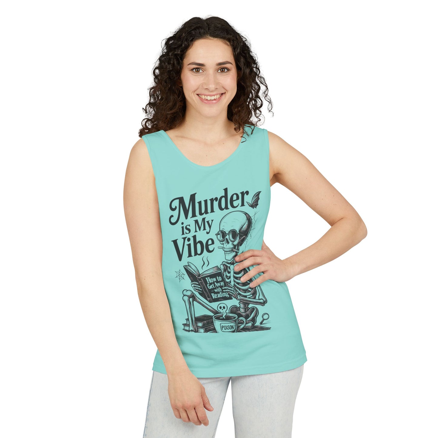 Murder Is My Vibe Tank Top, Womens Goth Tank, Halloween Clothing, Skeleton Graphic Tee, Cozy Casual Wear, Quirky Gift Idea
