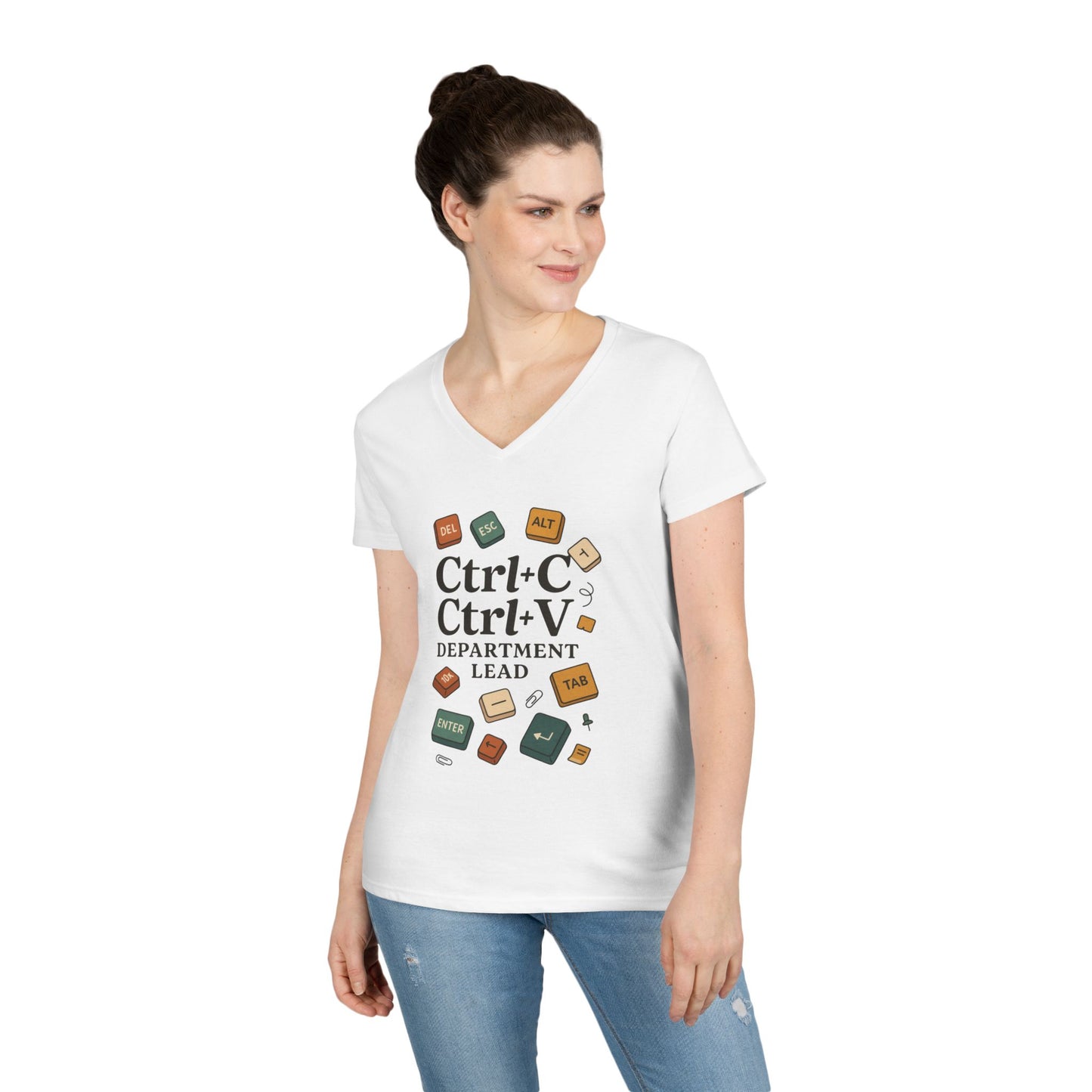 Tech Savvy Ladies' V-Neck T-Shirt, Funny Coding Tee, Programmer Gift, Office Humor Top, CTRL C V Shirt, Work From Home Clothes