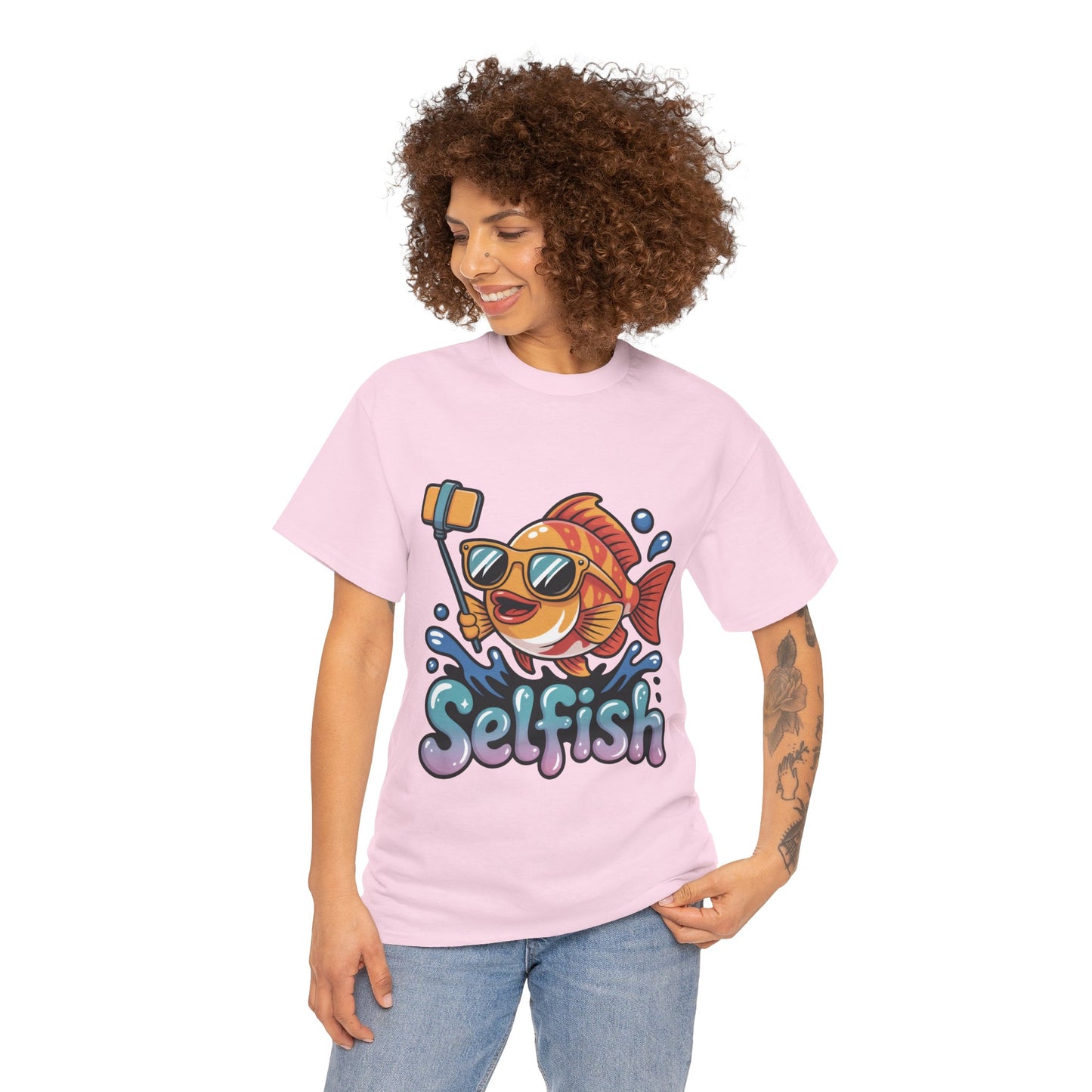 Funny Selfie Fish Graphic Womens T-Shirt, Playful Pun Gift for Her, Summer Vibes, Unique Beach Shirt, Outdoor Adventures