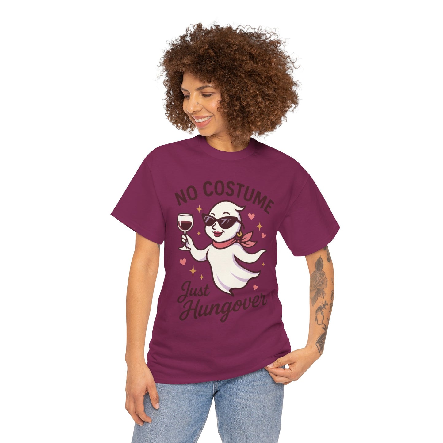 No Costume Just Hungover Women's T-Shirt, Funny Ghost Wine Halloween Party Graphic Tee