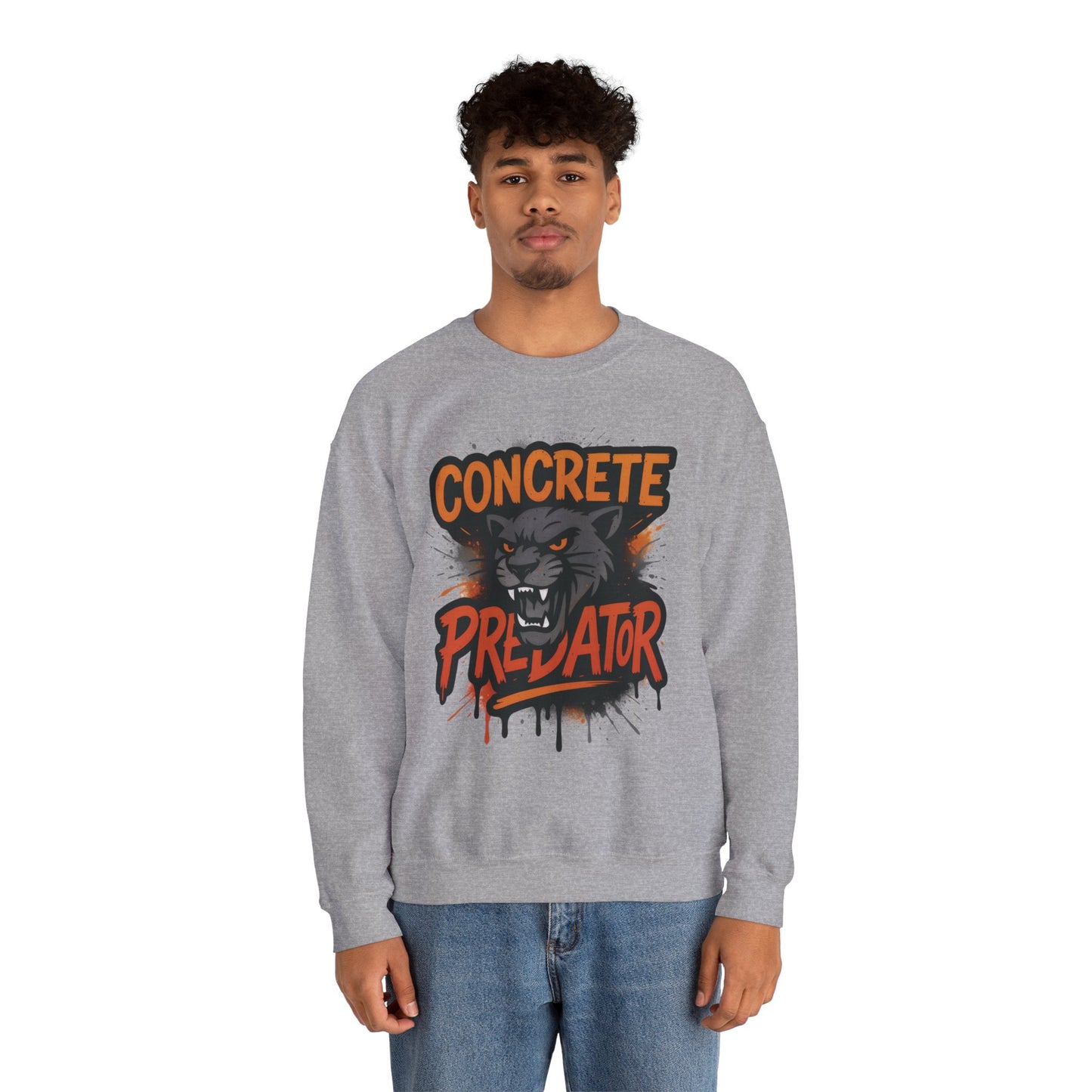 Men's Heavy Blend™ Crewneck Sweatshirt, Concrete Predator Mens Panther Crewneck Sweatshirt