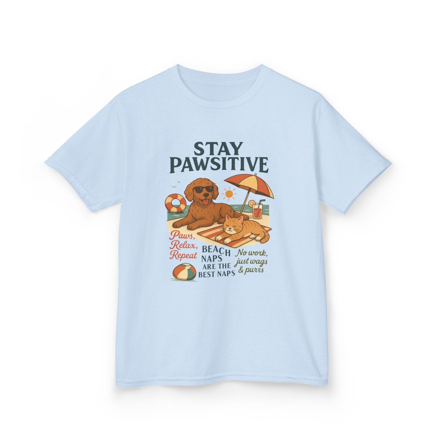 Kids Beach Vibes Tee - Stay Pawsitive, Summer Fun Shirt, Dog Lover Gift, Vacation Outfit, Beach Day Apparel