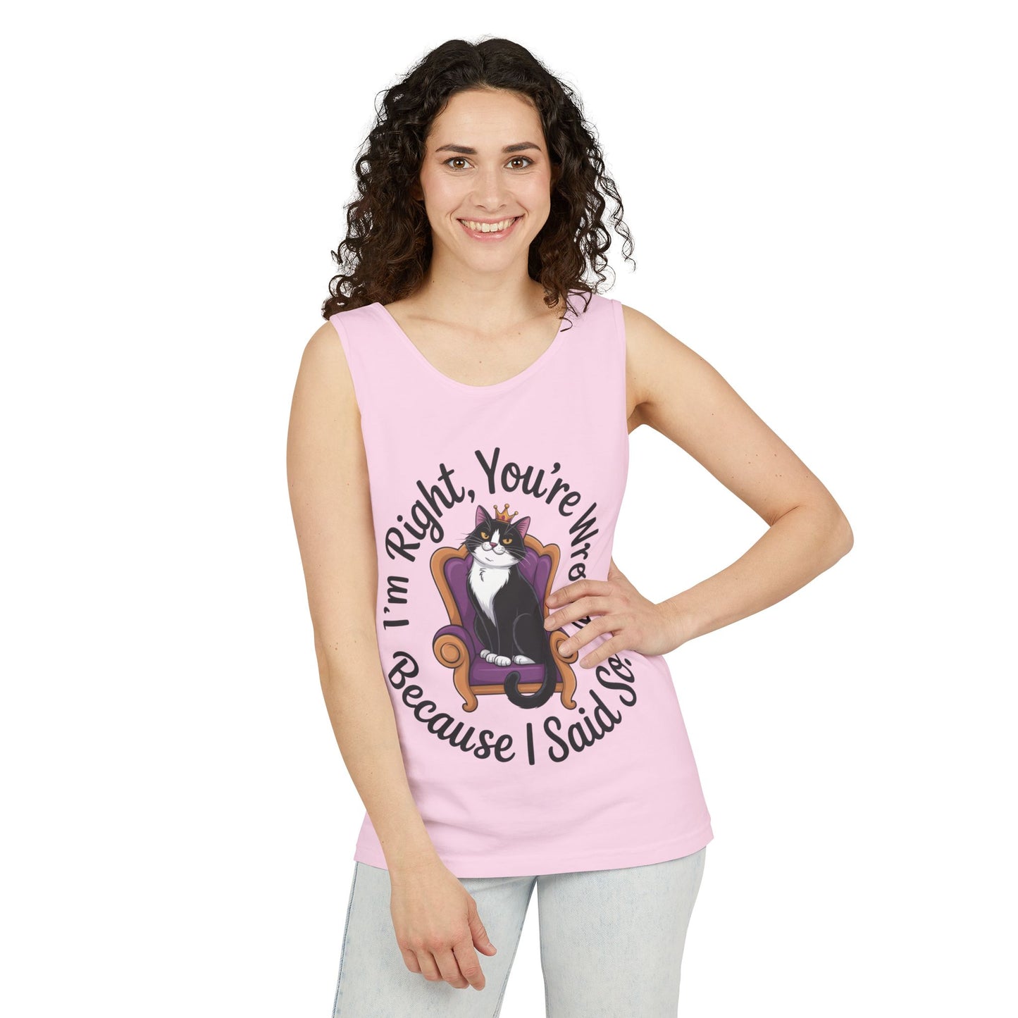 Funny Cat Queen Tank Top, Sassy Cat Graphic Tee for Women, Cat Mom Humor Tee Gift, Funny Graphic T-Shirt, I'm Right, You're Wrong Tee