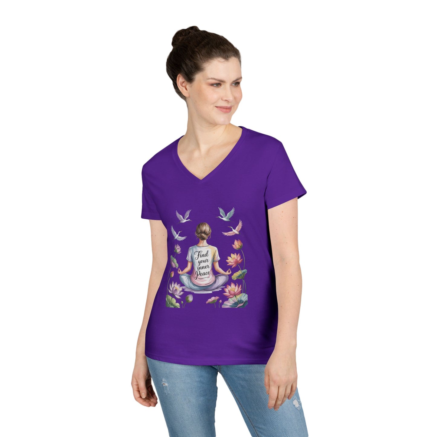 Mindful V-Neck T-Shirt, Inspirational Tee, Yoga Shirt, Self-Care Apparel, Gift for Her, Casual Wear, Find Your Inner Peace