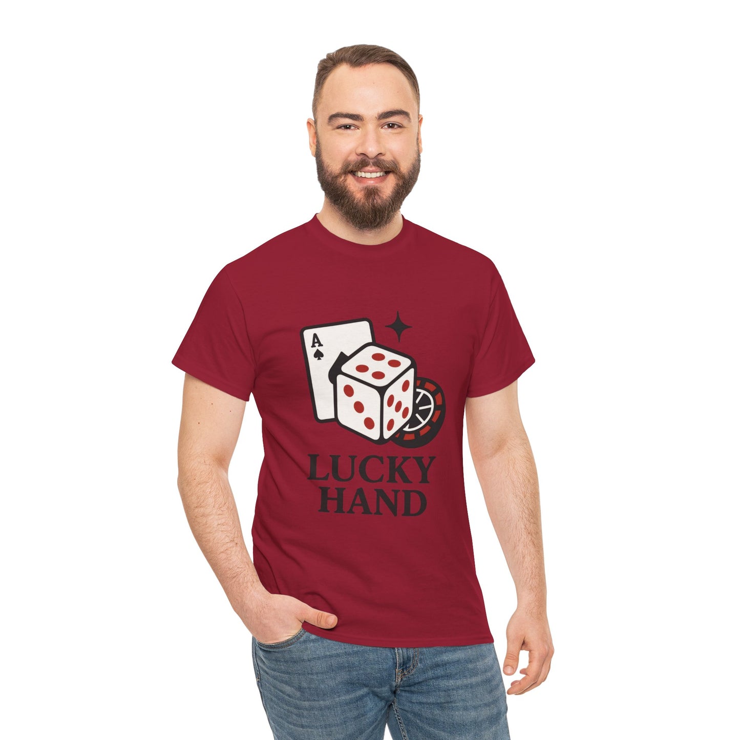 Lucky Hand Unisex Heavy Cotton Tee, Gambling Shirt, Casino Wear, Good Luck Gift, Poker T-Shirt, Casual Vintage Style