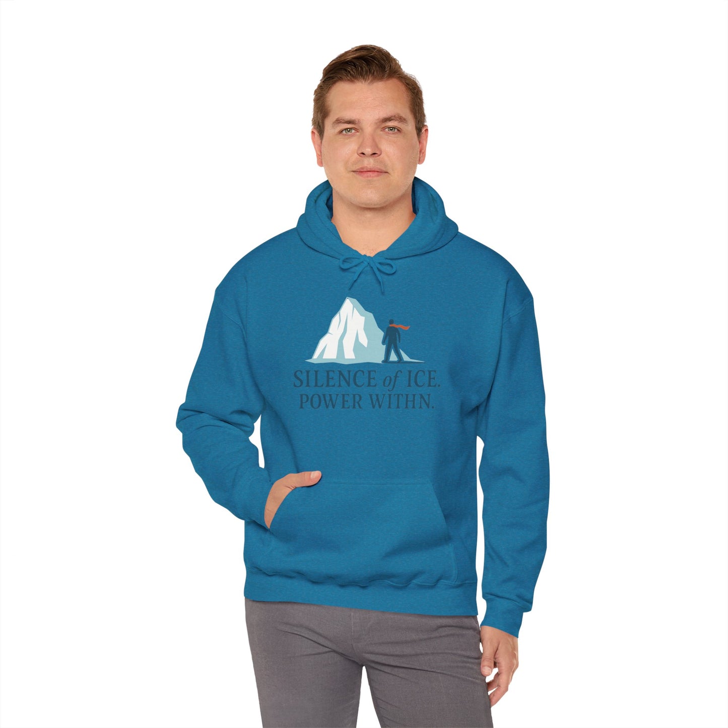 Men's Heavy Blend™ Hooded Sweatshirt, Silence of Ice Power Within Hoodie, Nordic Minimal Iceberg Graphic Streetwear