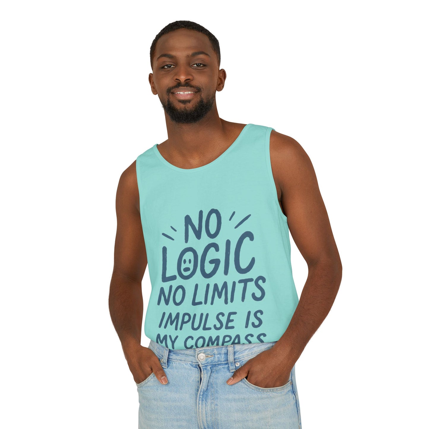Funny Mens Tank Top, No Limits Impulse Quote, Relaxed Fit Tee, Casual Wear for Creatives, Gift for Artists Impulsive Style Shirt