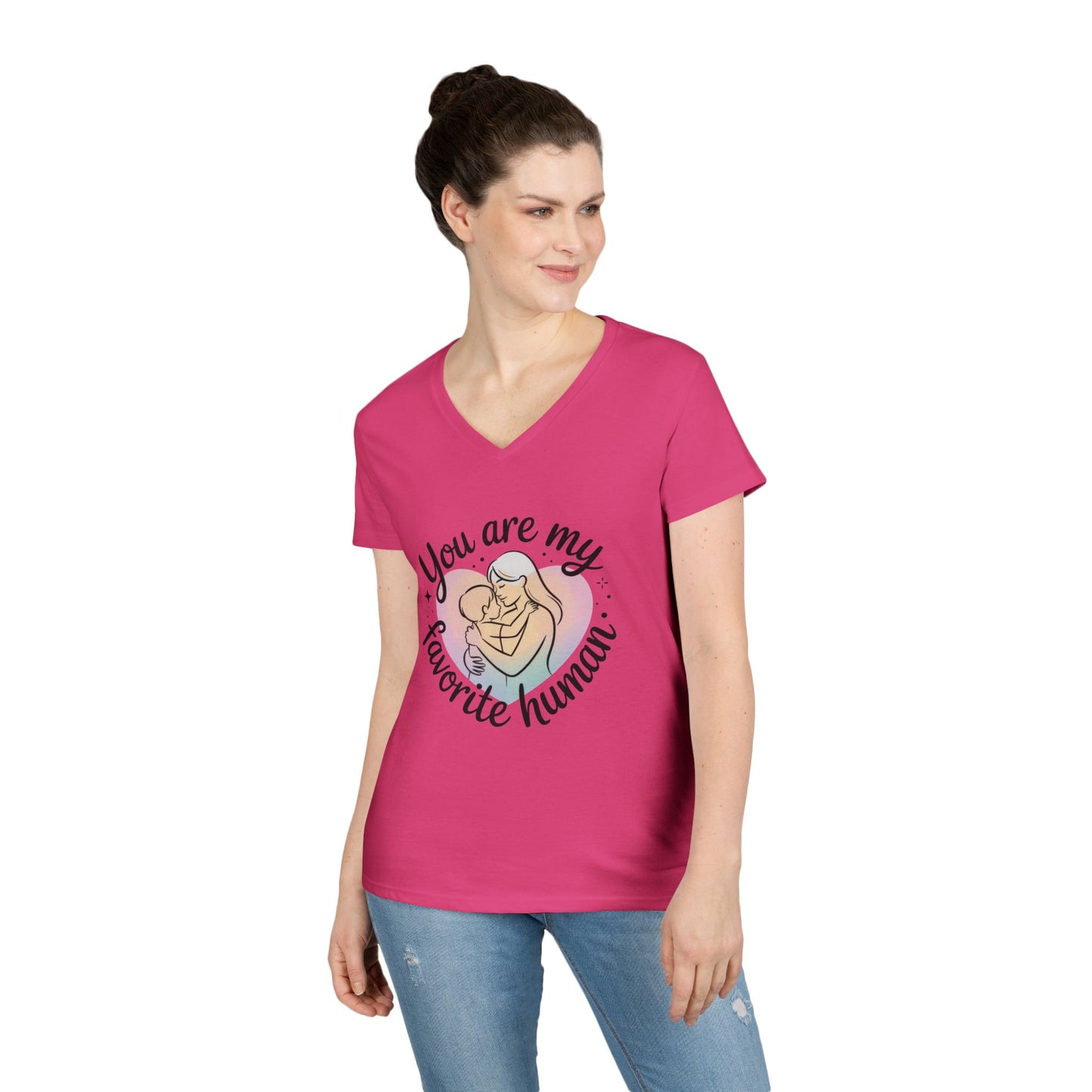 You Are My Favorite Human Mom Baby Tee, Mothers Day Gift, Pastel Heart Ladies V-Neck T-Shirt, Sentimental Mom Shirt
