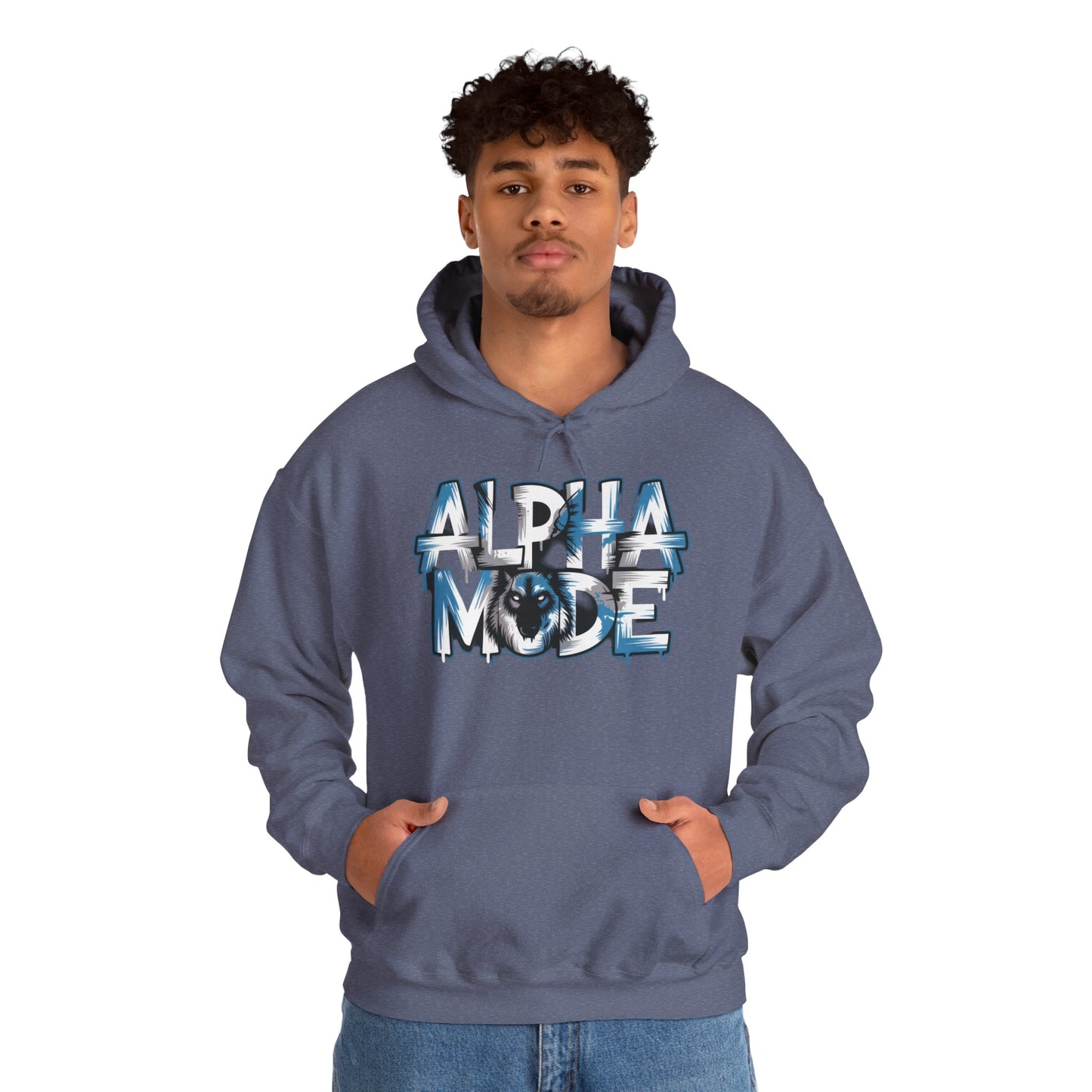 Mens Heavy Blend™ Hooded Sweatshirt, Alpha Mode Wolf Hoodie Mens Bold Streetwear