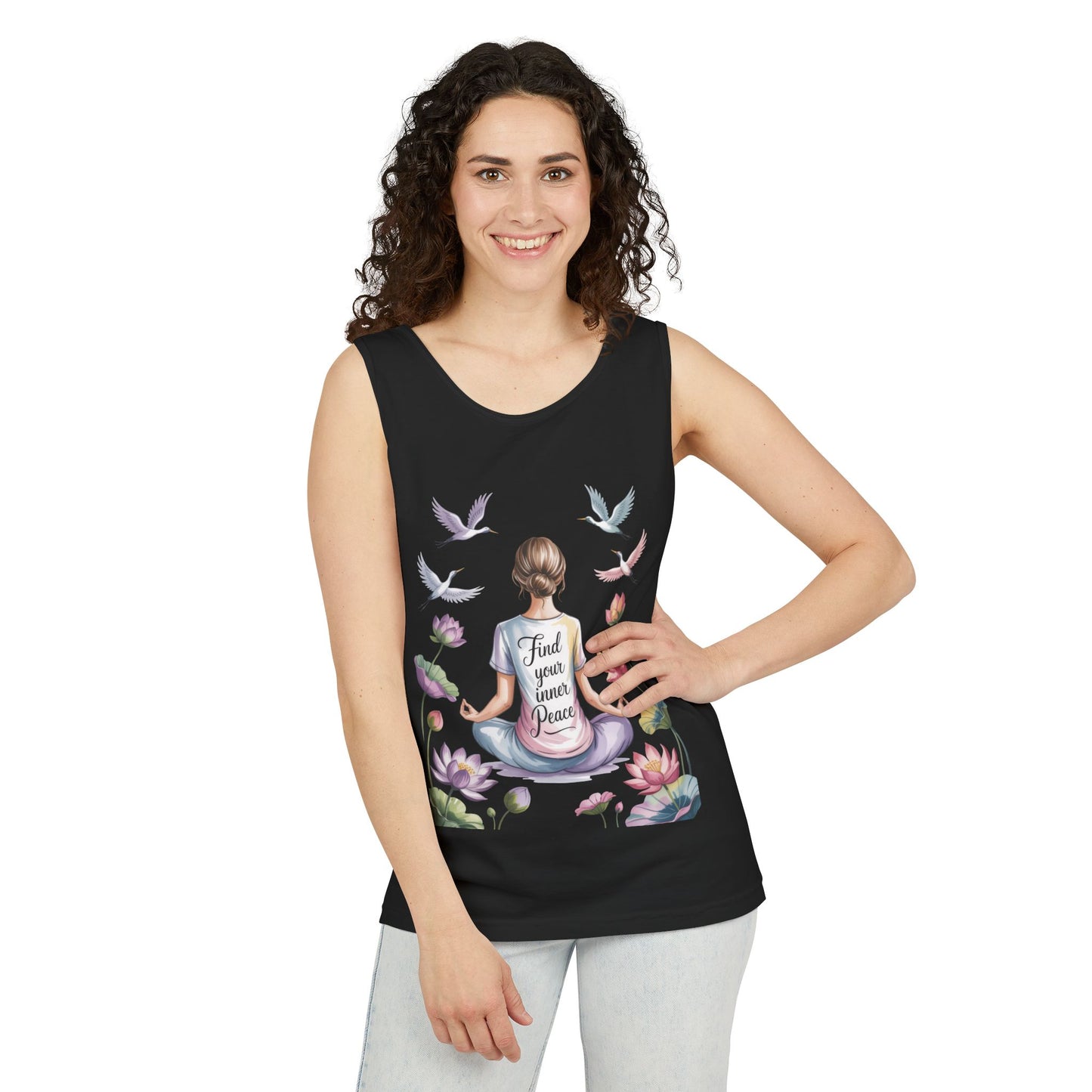 Meditation Floral Womens Tank Top, Find Your Inner Peace, Yoga Apparel, Gift for Mindfulness, Summer Relaxed Wear