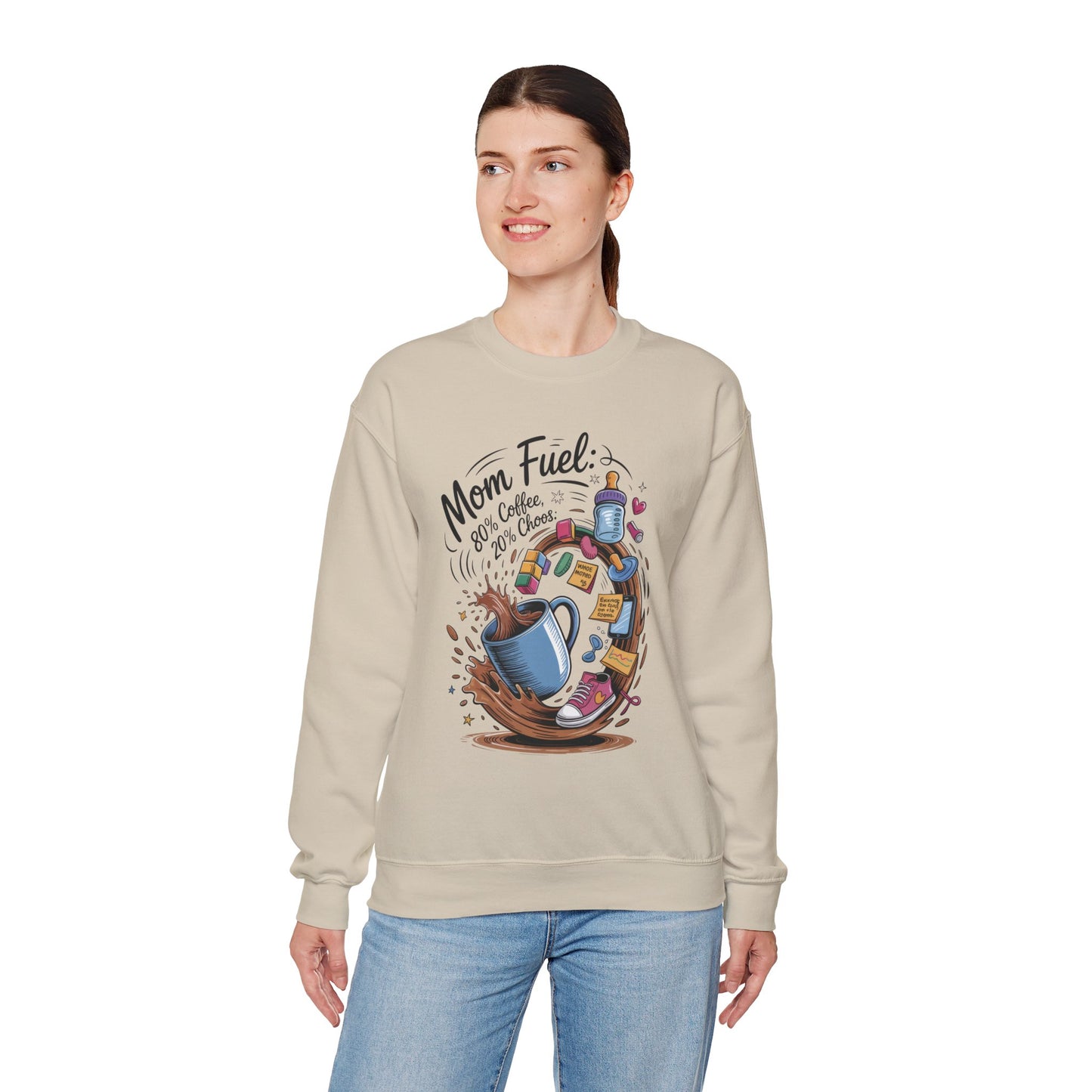 Mom Fuel Unisex Crewneck Sweatshirt, Perfect for Coffee Lovers, Gifts for Moms, Cozy Casual Wear, Funny Graphic Sweatshirt, Mother's Day
