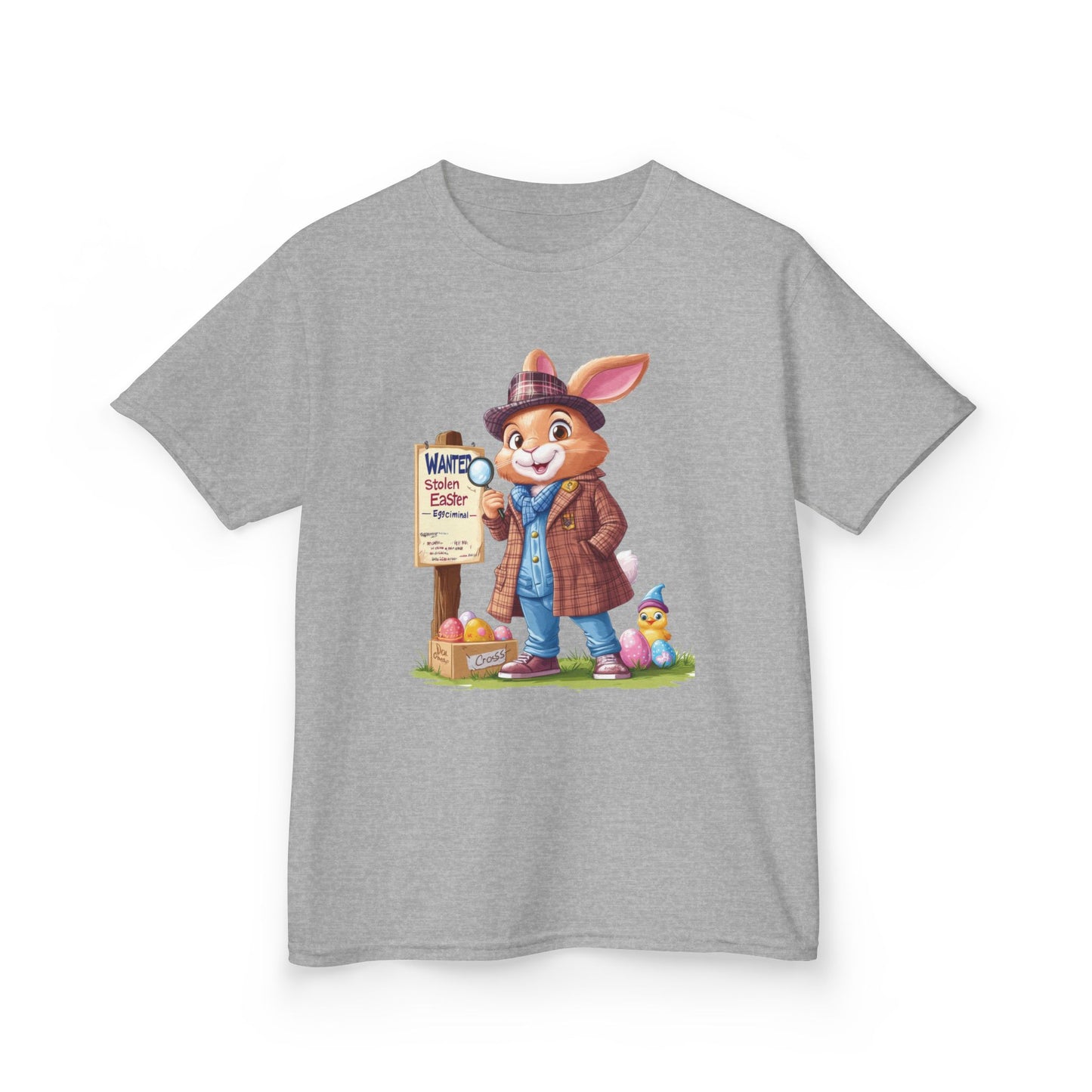 Detective Bunny Easter Kids Tee - Fun Egg Hunt T-Shirt with Mystery Theme, Cute Spring Gift for Kids, Heavy Cotton Easter Outfit