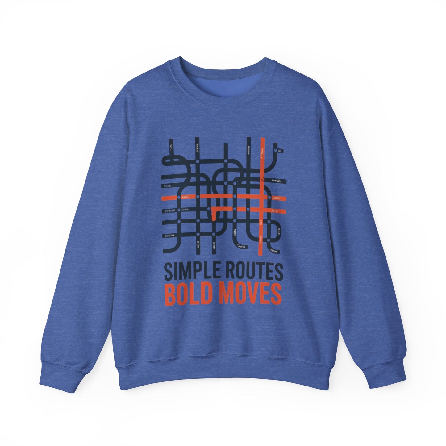 Men's Heavy Blend™ Crewneck Sweatshirt, Simple Routes Bold Moves Sweatshirt, Minimalist Metro Map Graphic Pullover