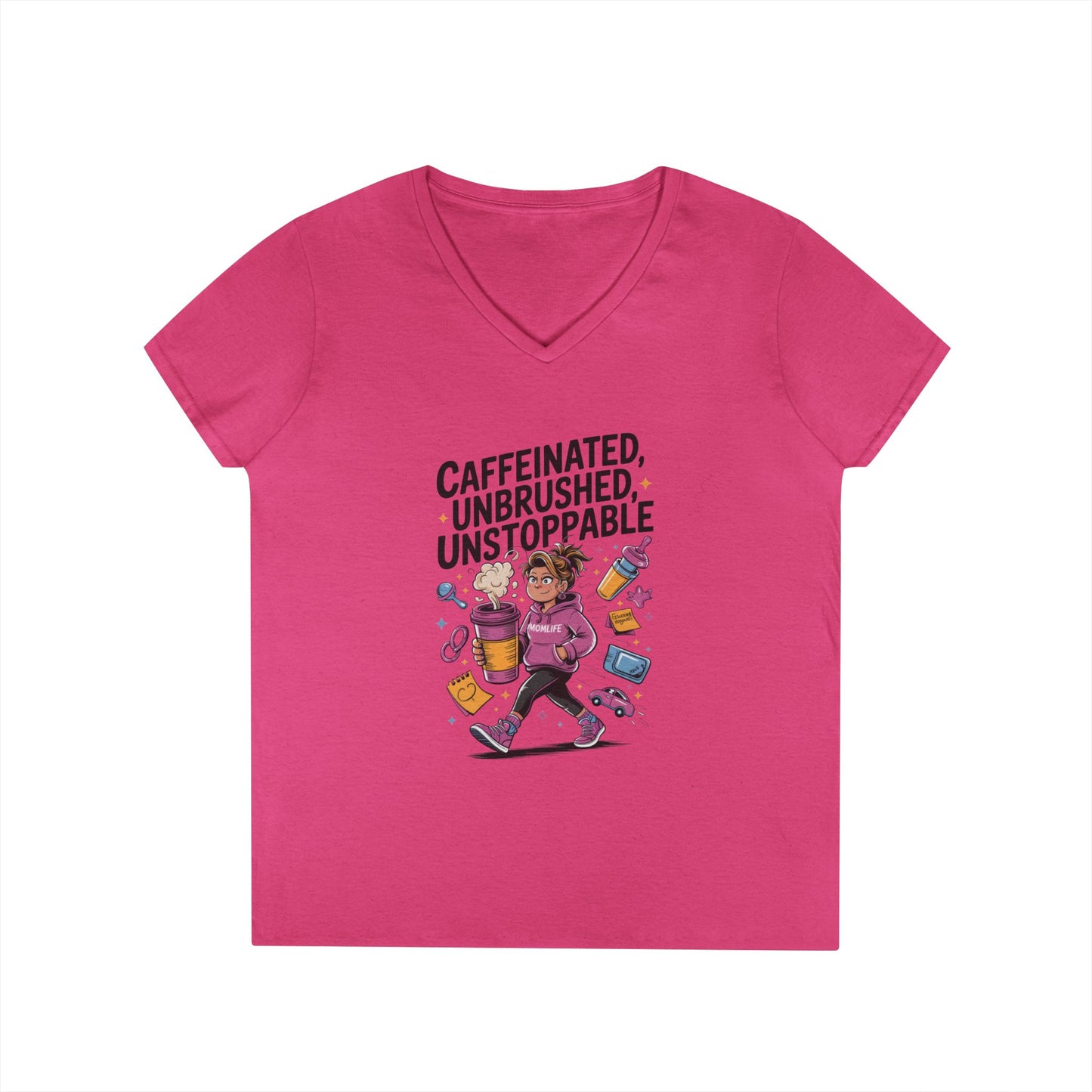 Caffeinated V-Neck Tee, Coffee Lover Shirt, Gift for Moms, Motivation T-Shirt, Mother's Day Gift for Tired Moms, Mother's Day Gift