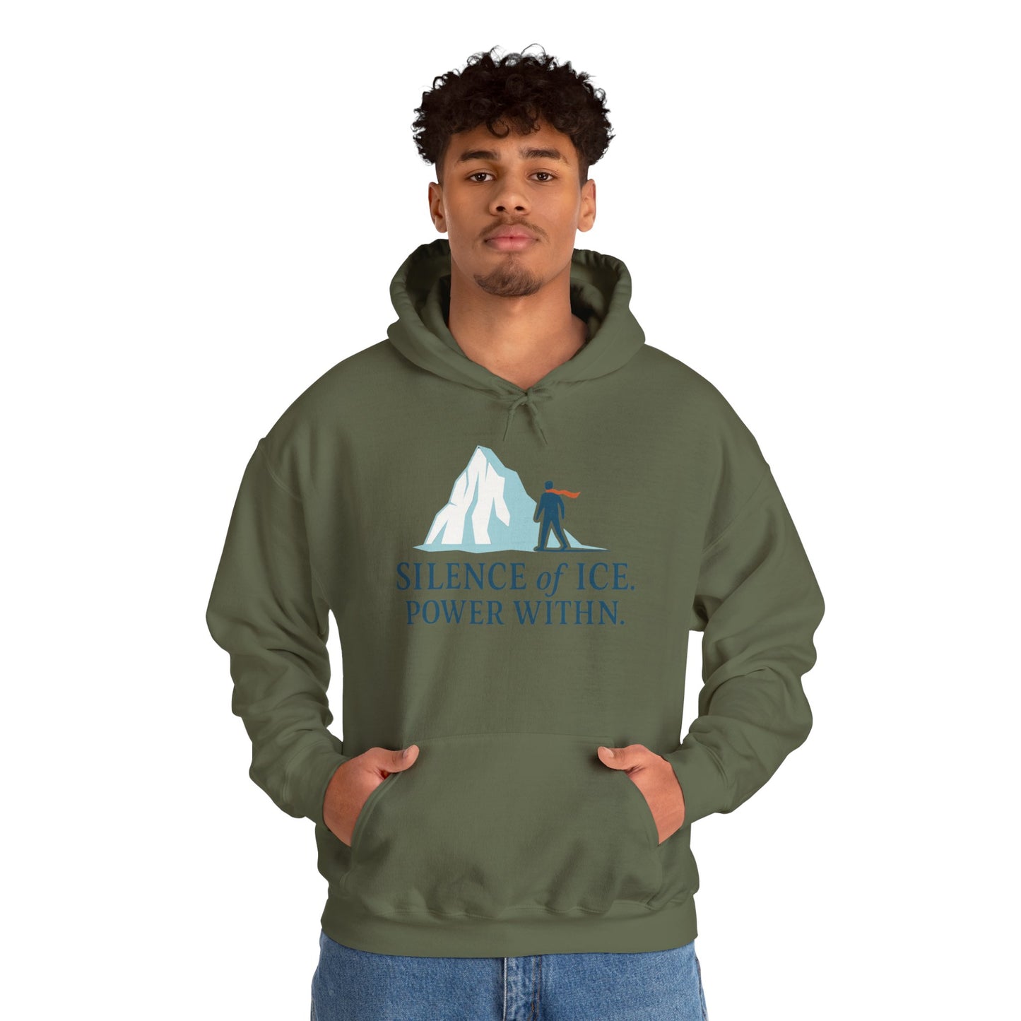 Men's Heavy Blend™ Hooded Sweatshirt, Silence of Ice Power Within Hoodie, Nordic Minimal Iceberg Graphic Streetwear