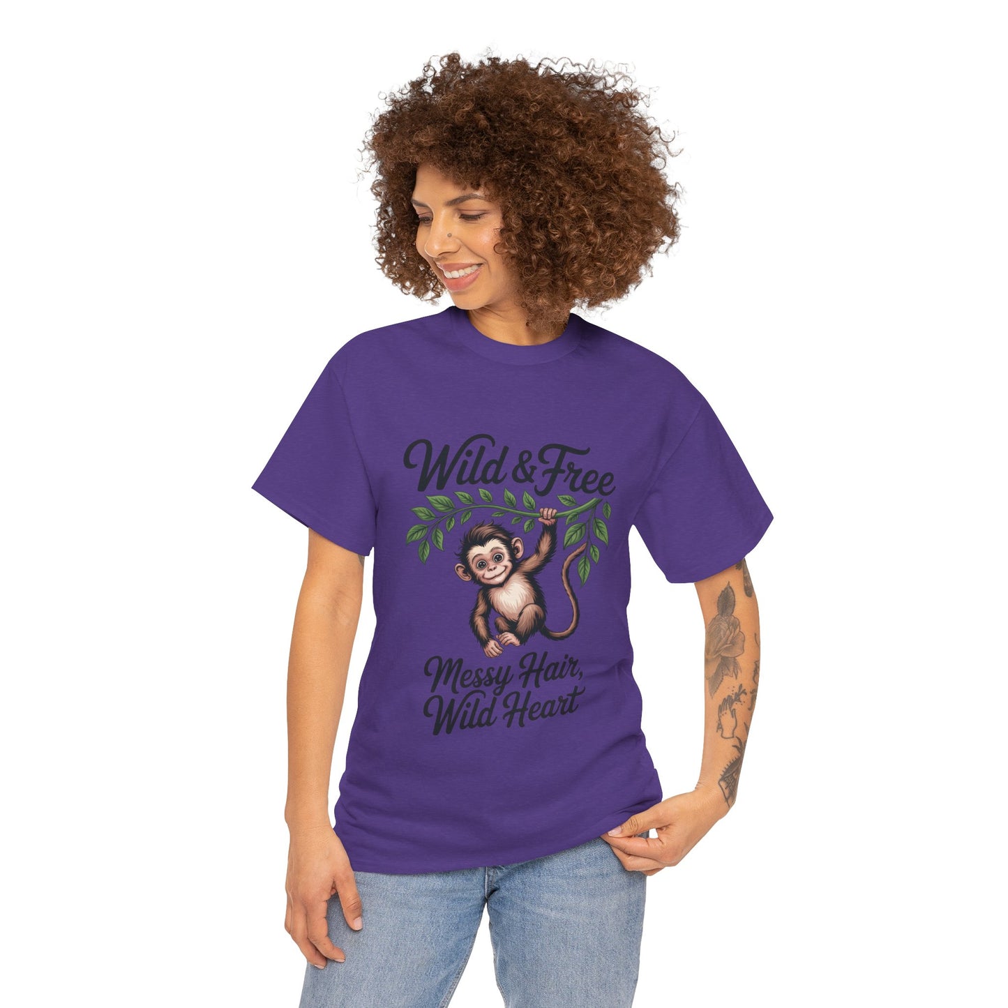 Wild & Free Monkey Shirt, Messy Hair Wild Heart Womens Tee, Cute Jungle Animal T-Shirt, Boho Adventure Graphic, Fun Nature Lover Gift