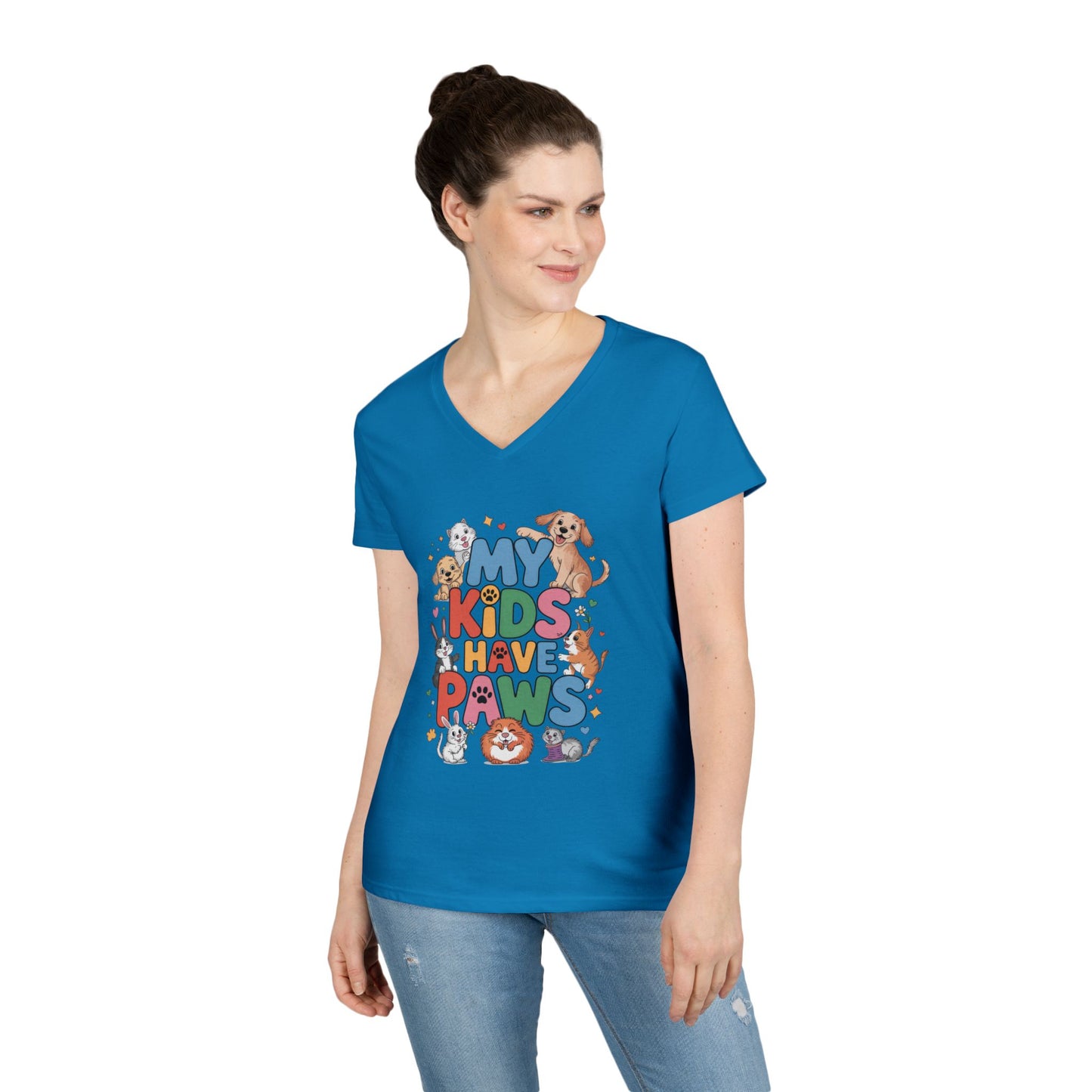 My Kids Have Paws V-Neck T-Shirt, Pet Lover Gift, Cute Animal Shirt, Cute Pet Mom Tee, Animal Parent T-Shirt, Dog Cat Bunny Lover Gift
