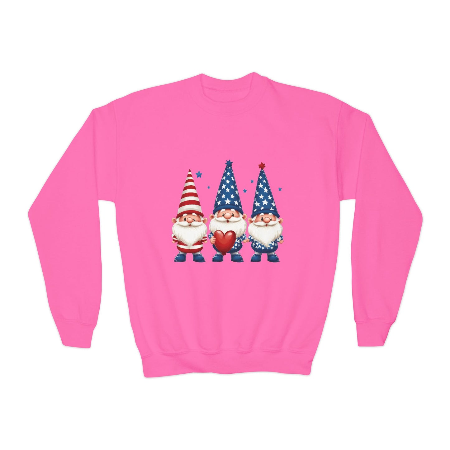 Patriotic Gnome Youth Crewneck Sweatshirt, 4th of July Sweatshirt, Cute Gnome Pullover, Summer Camp Outfit, Kids Holiday Apparel