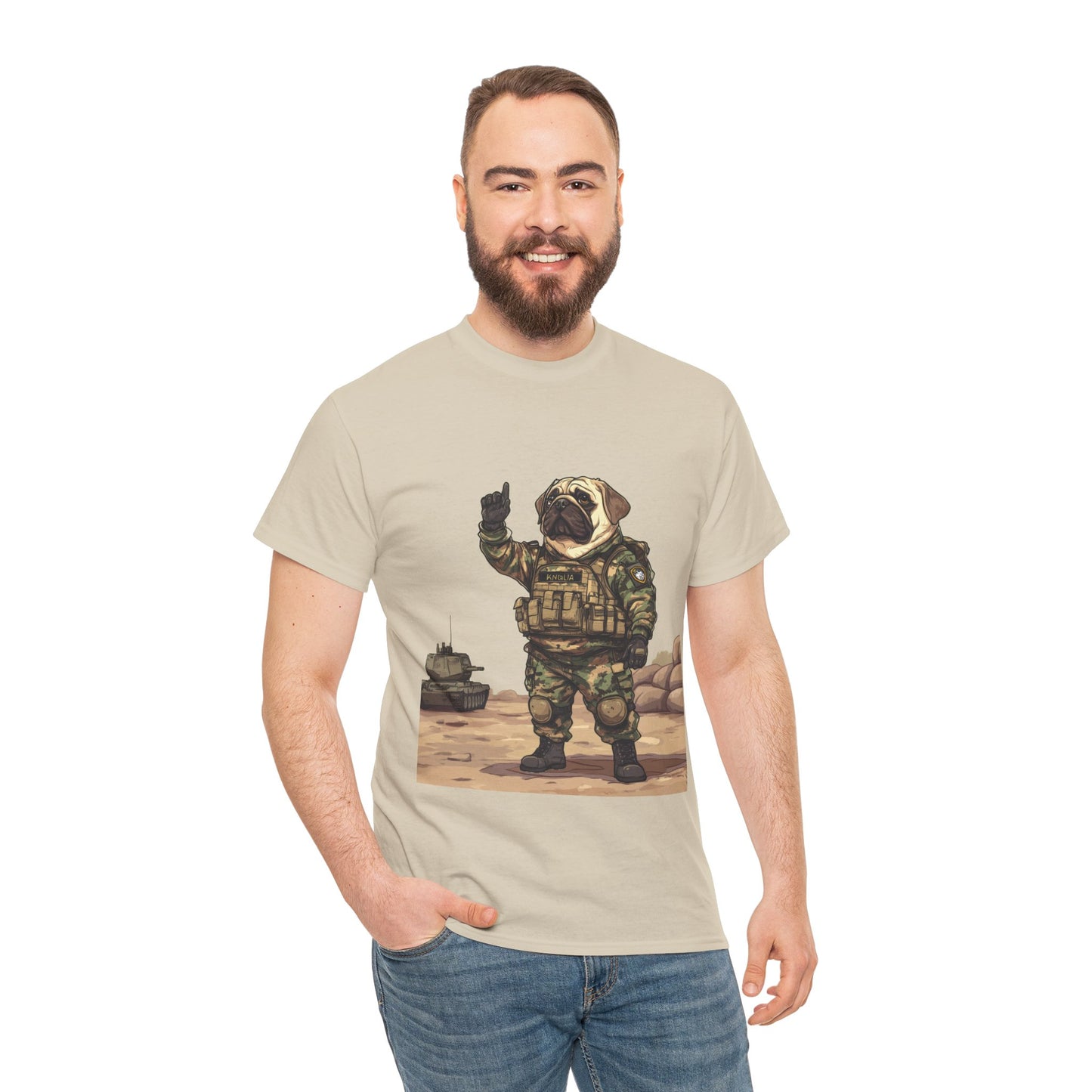 Cute Army Bulldog Tee, Funny Dog Army Pug Men's Heavy Cotton Tee, Pet Lovers Gift, Military Humor Clothing, Dog Dad T-Shirt