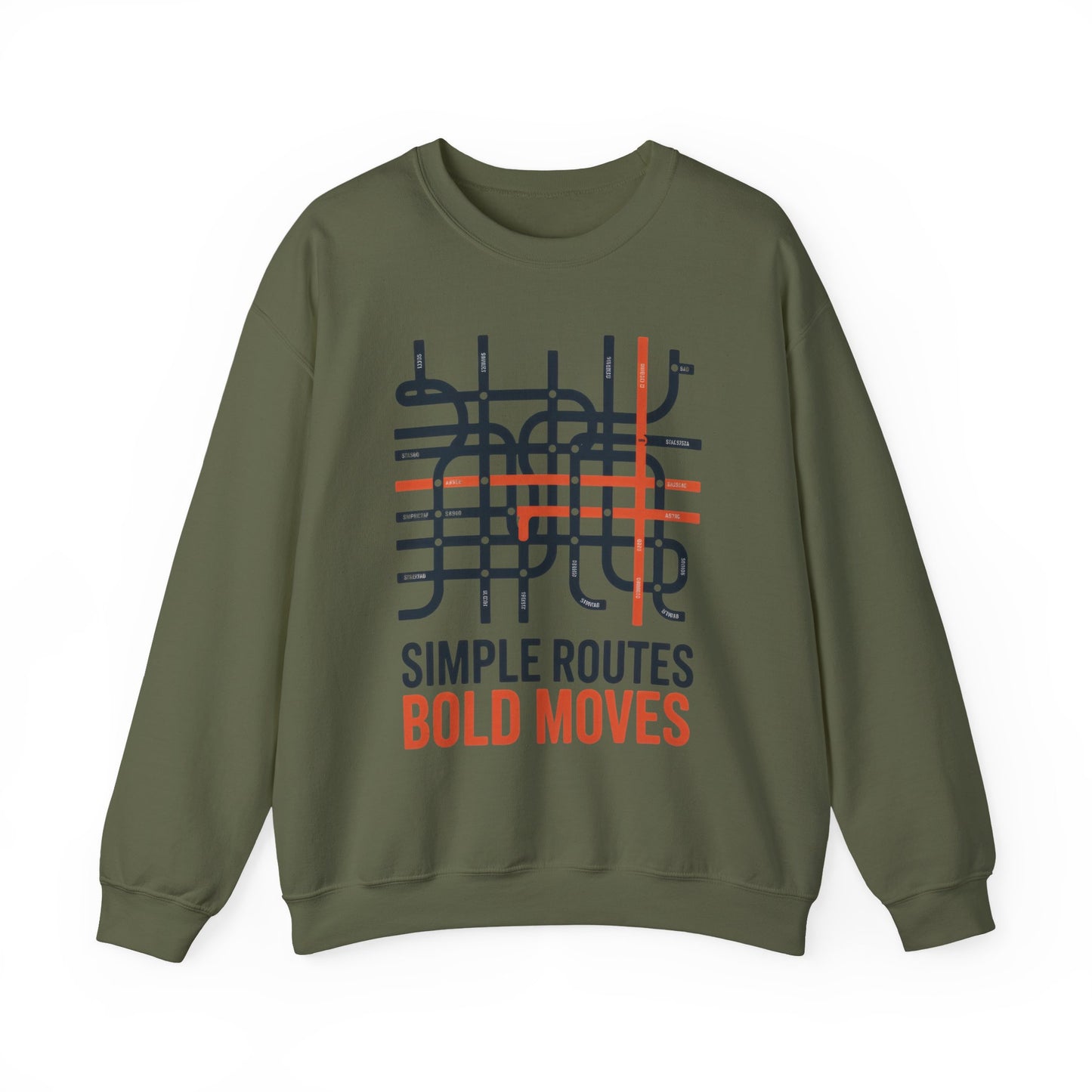 Men's Heavy Blend™ Crewneck Sweatshirt, Simple Routes Bold Moves Sweatshirt, Minimalist Metro Map Graphic Pullover