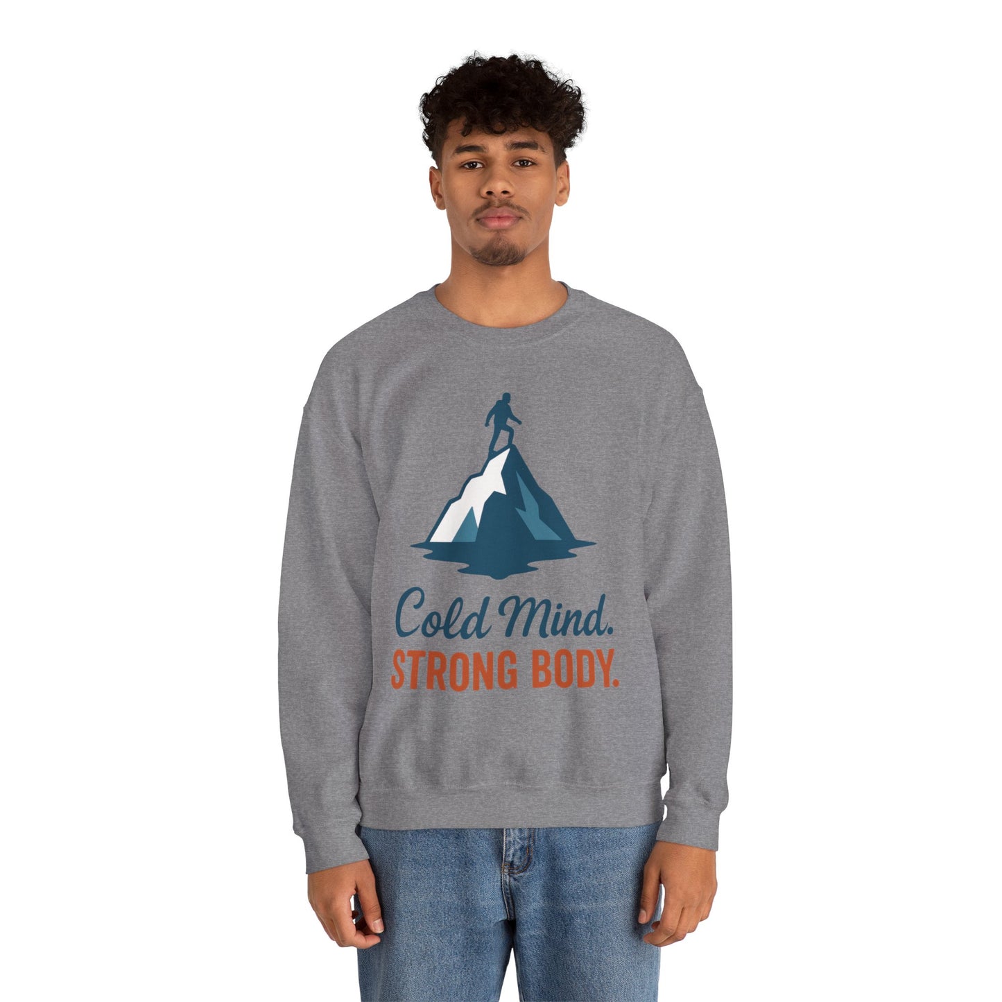 Men's Heavy Blend™ Crewneck Sweatshirt, Cold Mind Strong Body Sweatshirt, Nordic Mountain Minimalist Pullover