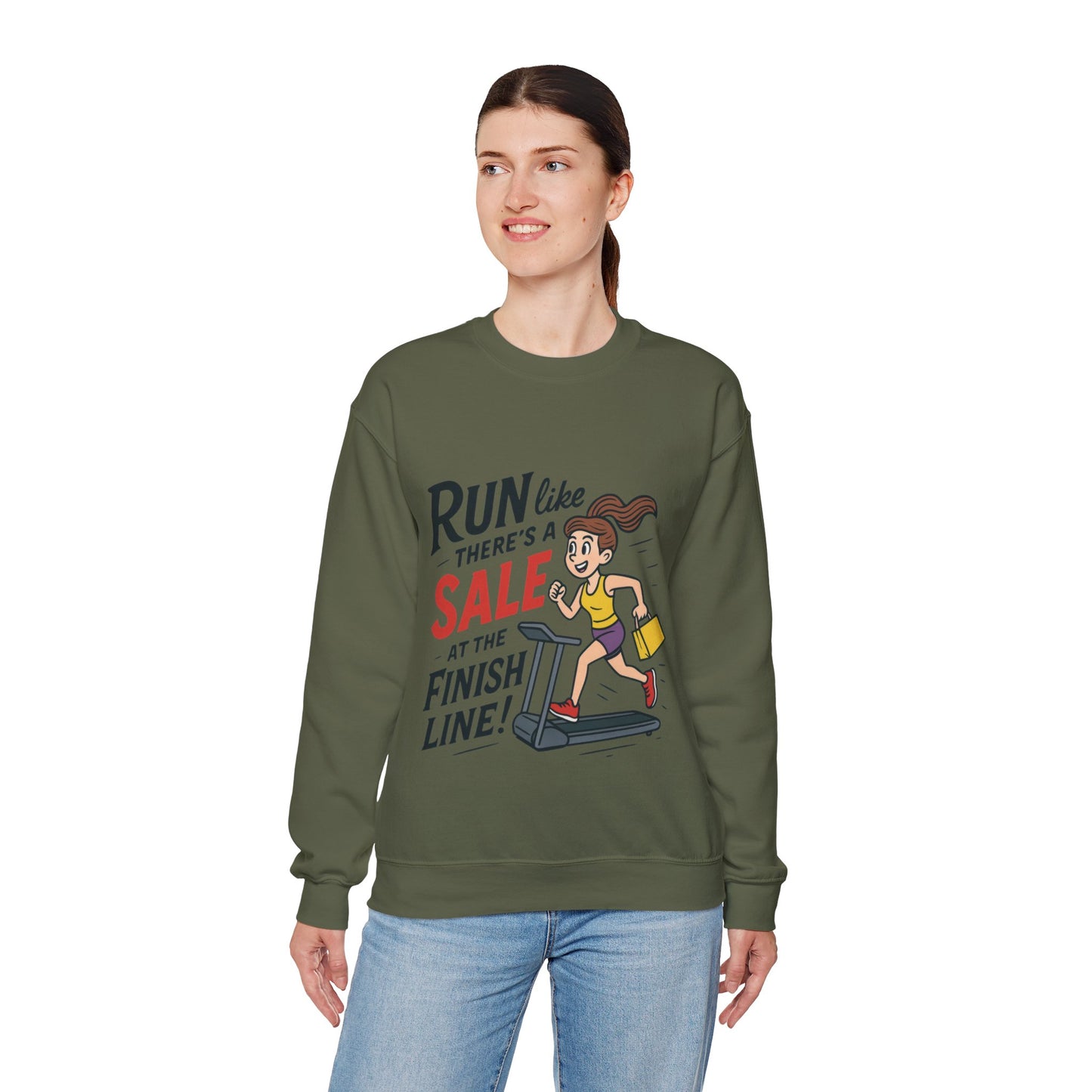 Run Like Theres a SALE at the Finish Line! Womens Sweatshirt, Funny Shopping Pullover, Treadmill Runner Gift for Her, Sale Humor Tee