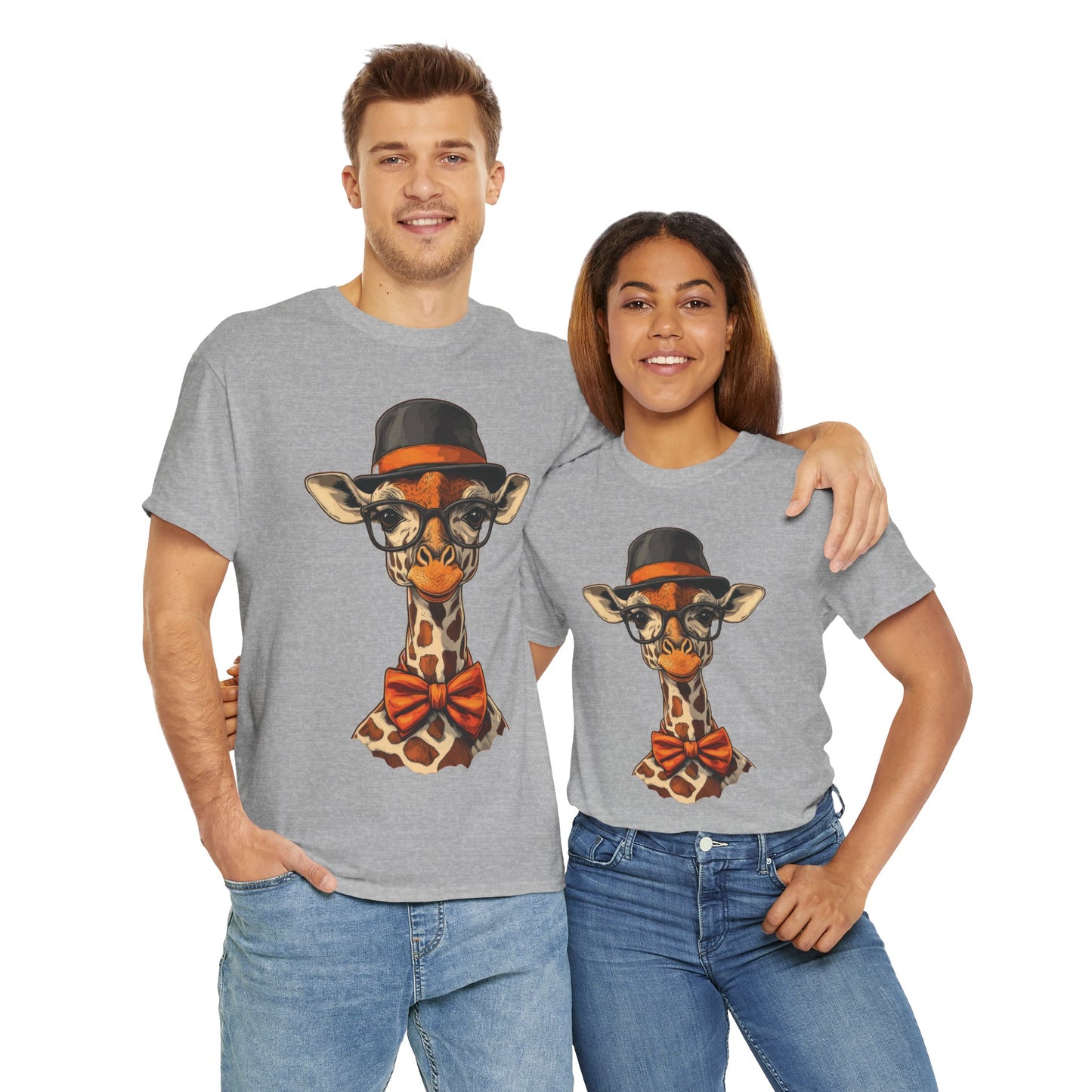 Hipster Giraffe T-Shirt with Hat and Glasses, Whimsical Giraffe Tee, Fun Gift, Cute Graphic Shirt, Unisex Heavy Cotton Tee