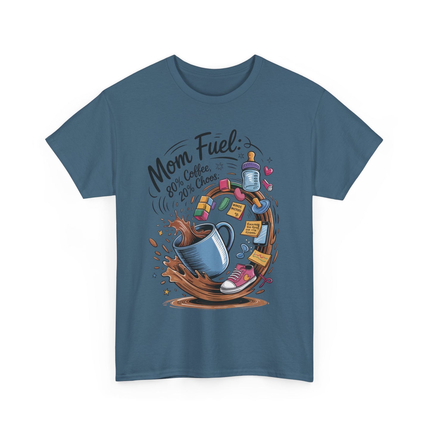 Mom Fuel Heavy Cotton Tee, Funny Coffee Lover T-Shirt, Gift for Moms, Mother's Day, Casual Wear, Pajama Top