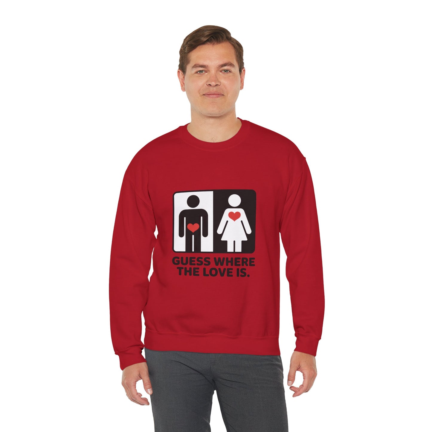Guess Where the Love Is Mens Crewneck Sweatshirt, Cute Couples Gift, Love Themed Apparel, Valentine's Day Apparel, Relationship Sweatshirt