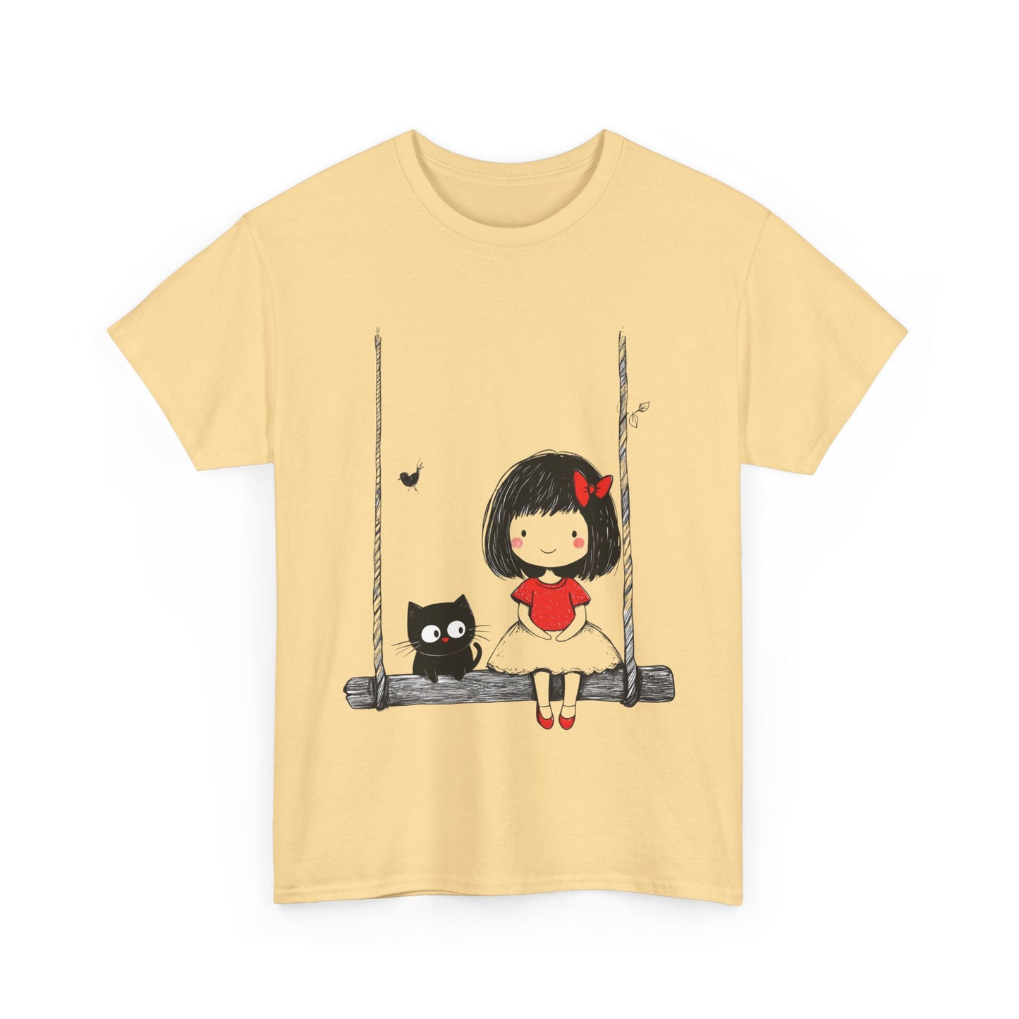 Cute Cat & Girl Graphic Tee, Playful Gift for Cat Lovers, Cat and Girl Design, Gift for Cat Owners, Women's Cotton T-Shirt