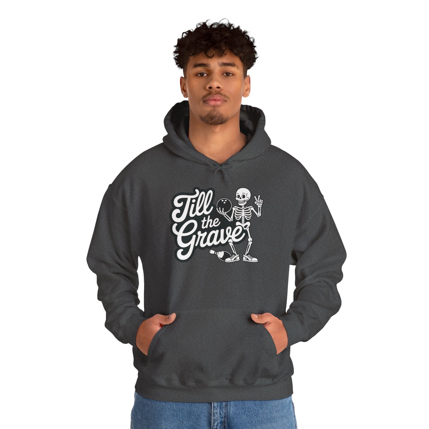 Funny Skeleton Bowling Mens Hoodie, Halloween Apparel, Funny Skeleton Bowling Shirt, Casual Mens Crewneck, Cool Bowler Skull Hoodie