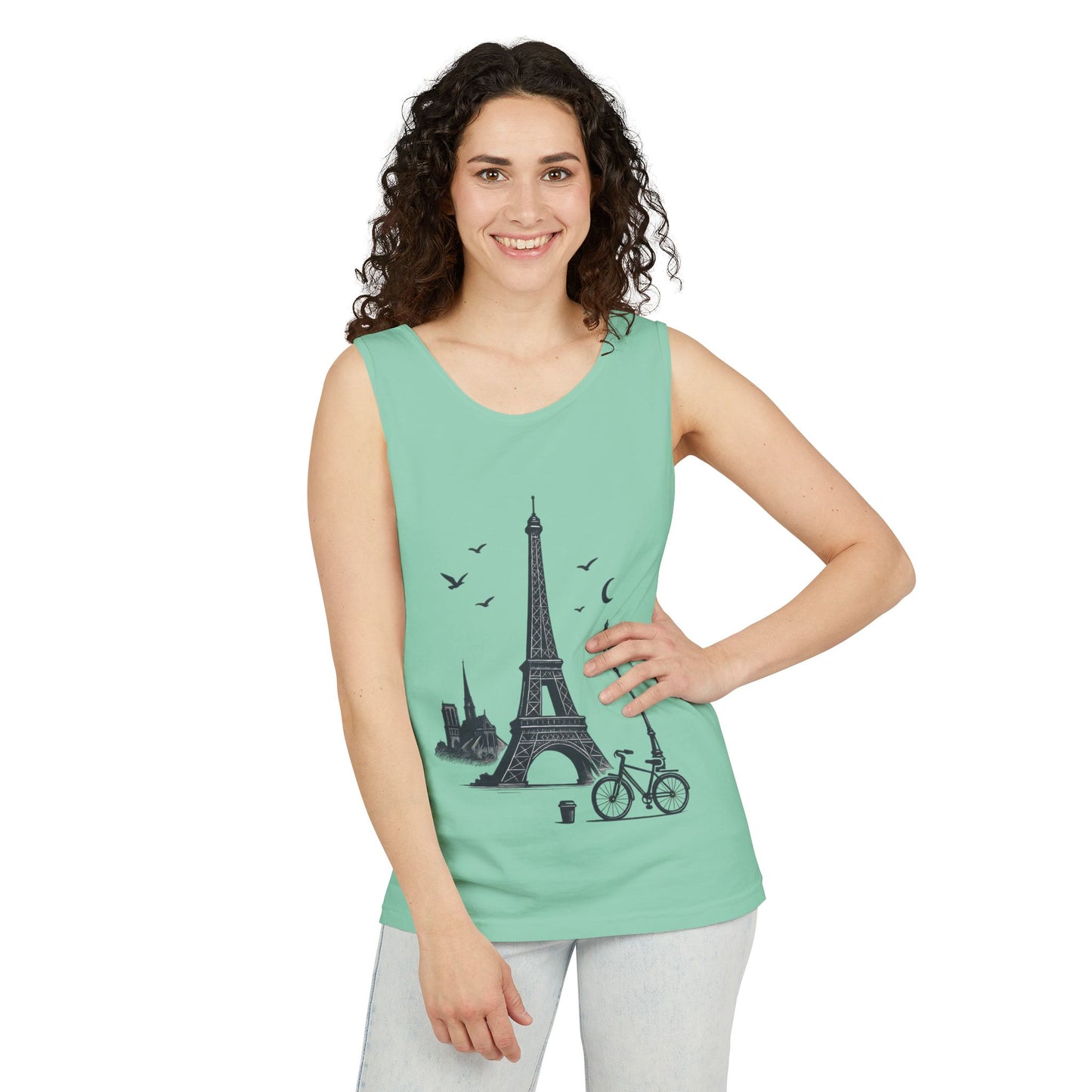 Parisian Dreams Tank Top, Unisex Summer Wear, Graphic Tee, Travel Inspired Apparel, Vacation Outfit, Casual Tank for All Occasions