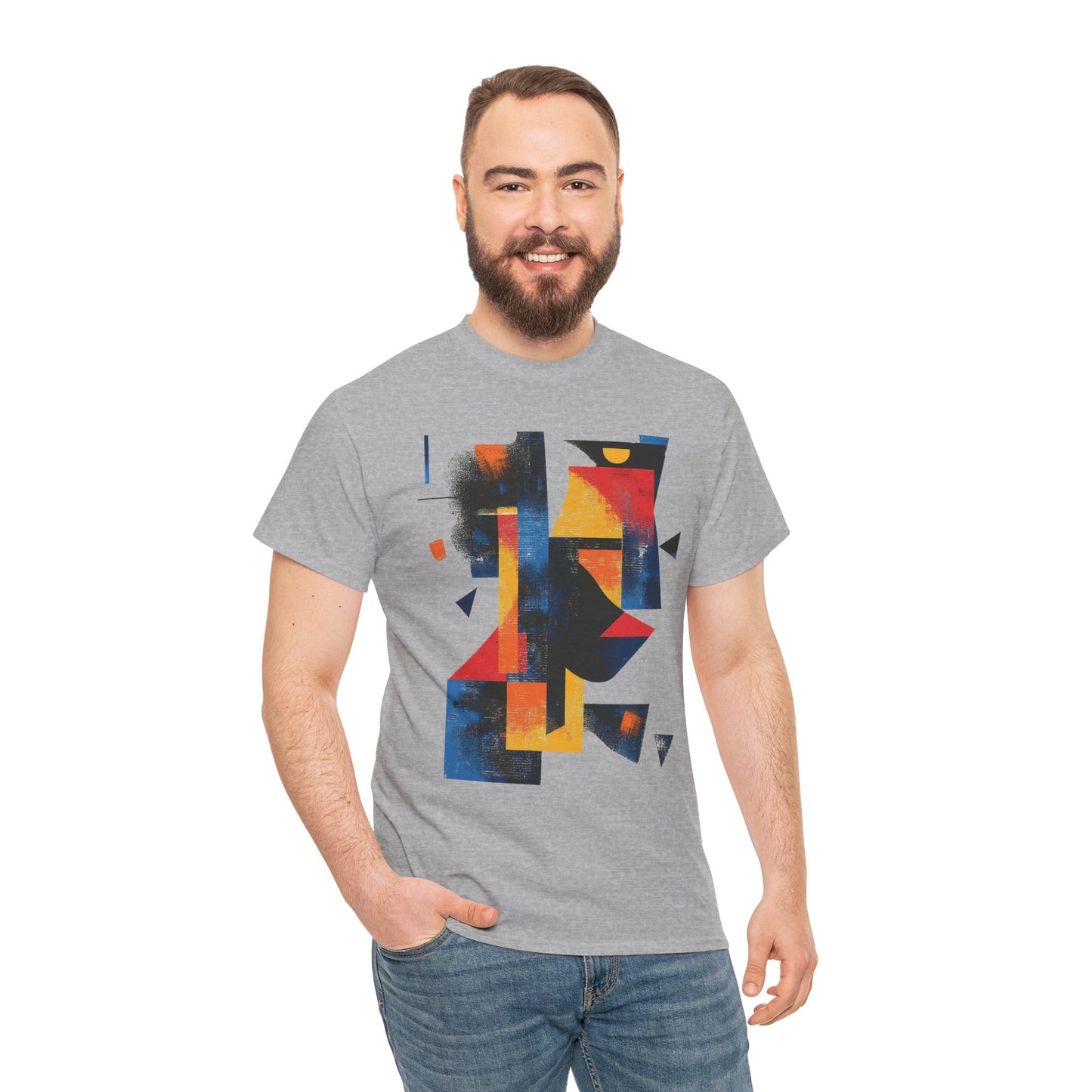 Abstract Geometric Art T-Shirt, Colorful Unisex Heavy Cotton Tee, Modern Artistic Shirt, Bold Graphic Print Tee