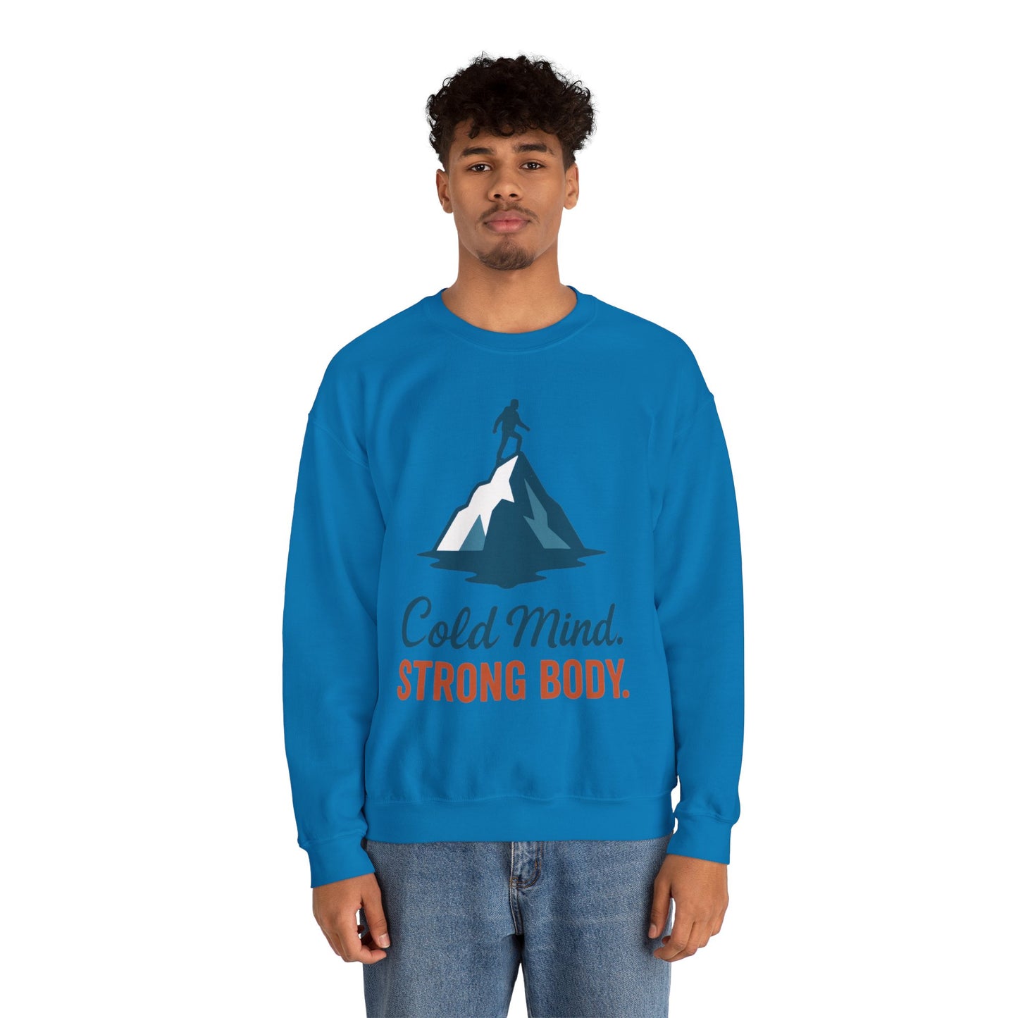 Men's Heavy Blend™ Crewneck Sweatshirt, Cold Mind Strong Body Sweatshirt, Nordic Mountain Minimalist Pullover