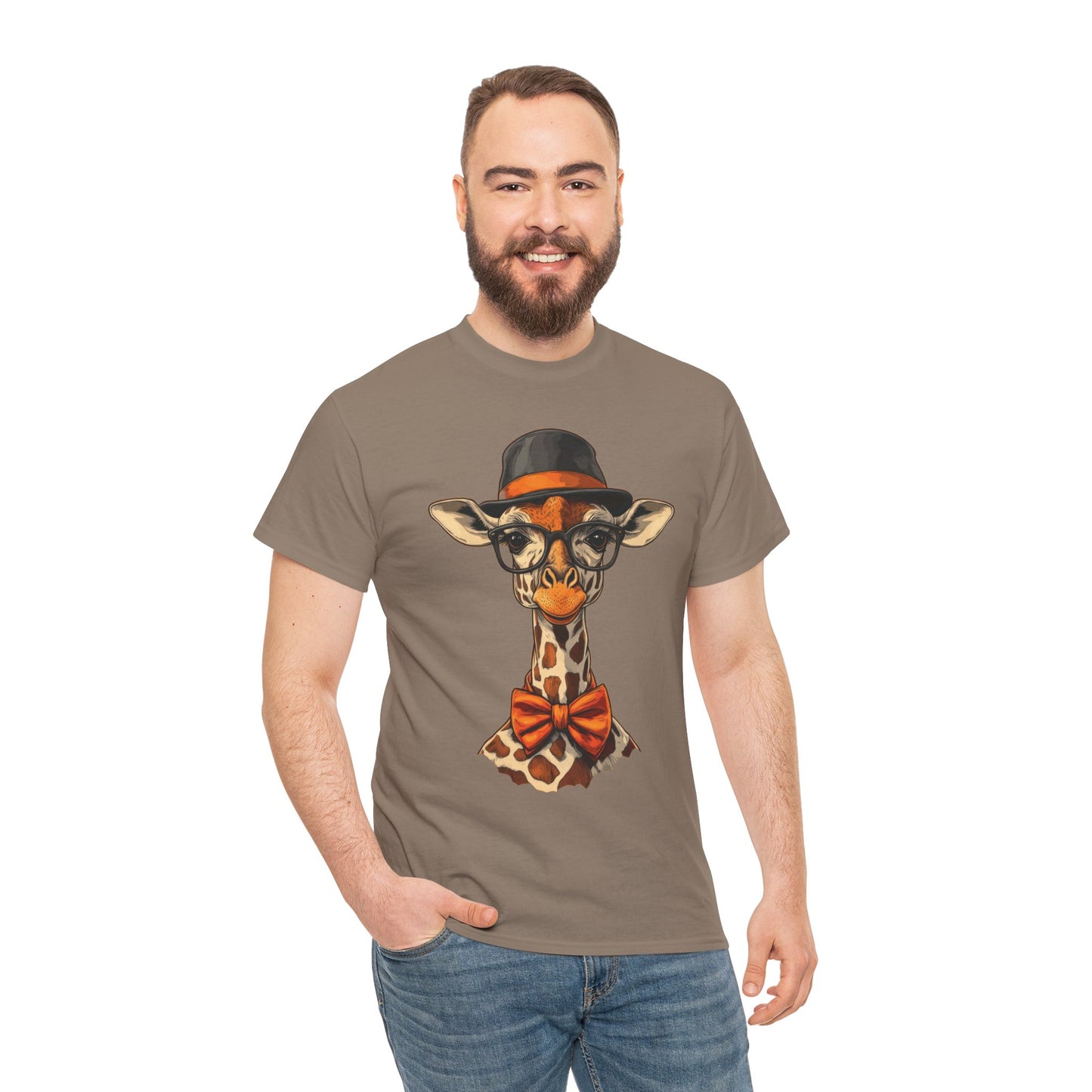 Hipster Giraffe T-Shirt with Hat and Glasses, Whimsical Giraffe Tee, Fun Gift, Cute Graphic Shirt, Unisex Heavy Cotton Tee