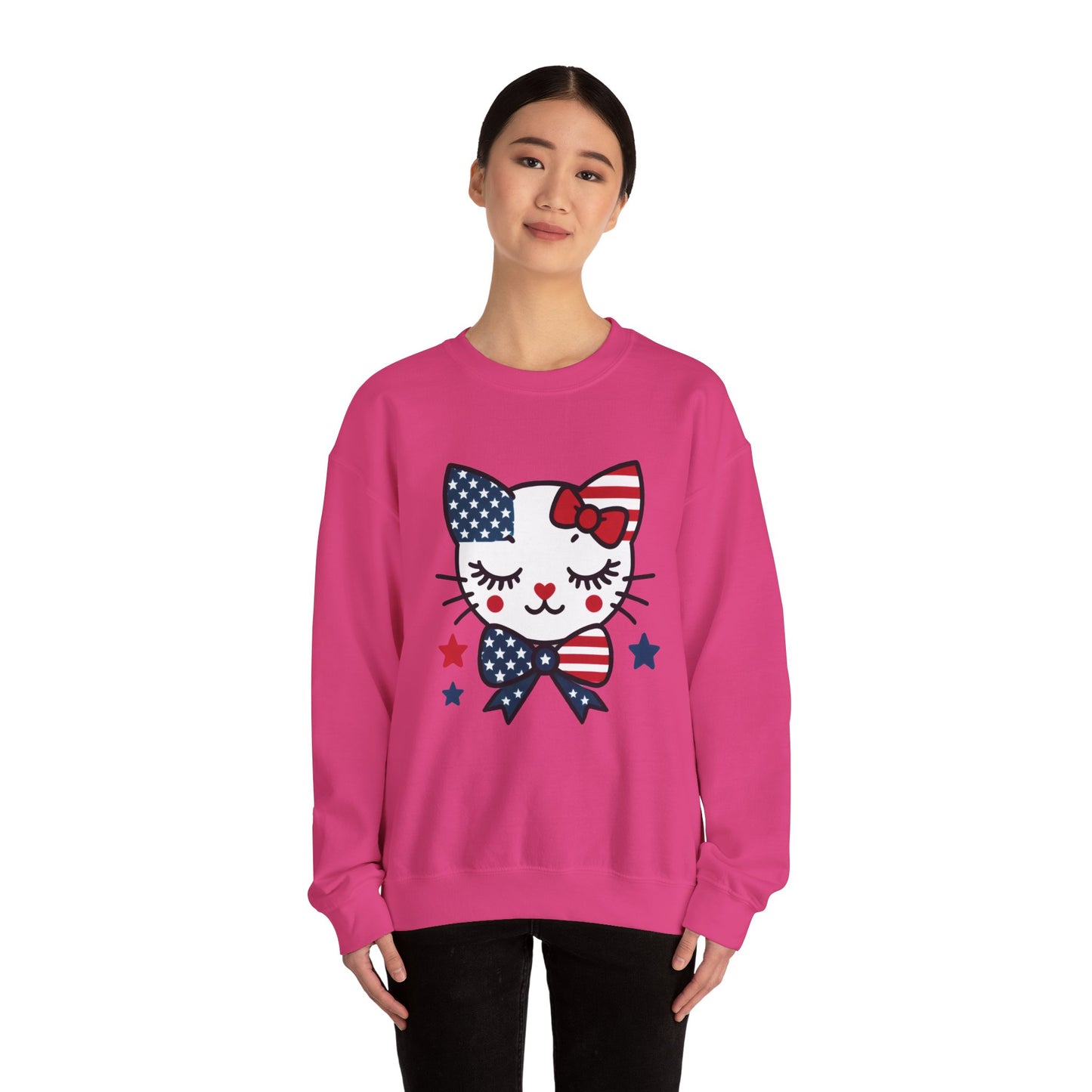 Cute Cat American Flag Sweatshirt, Women's Crewneck, Perfect for 4th of July, Women's Casual Wear, Cat Lovers Gifts