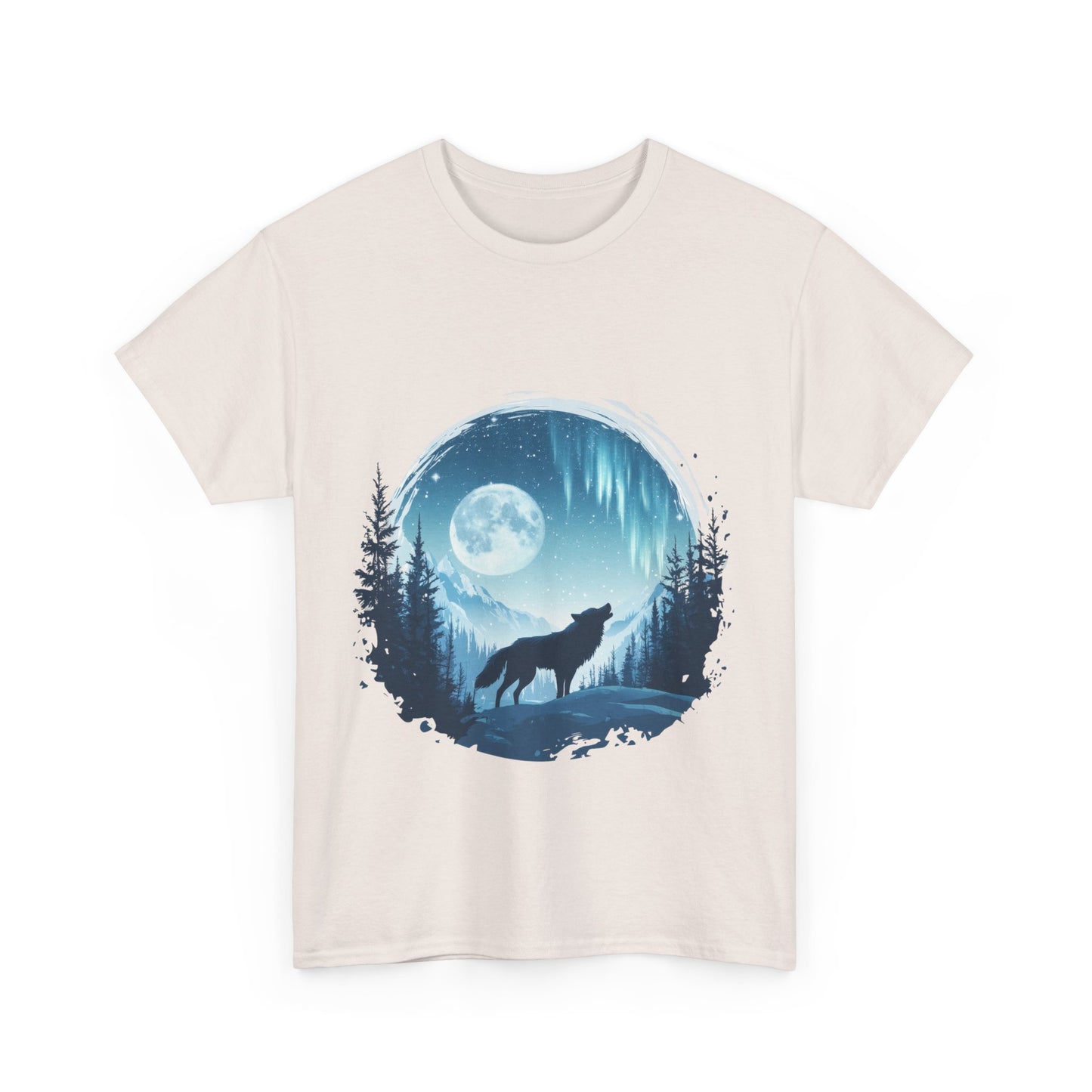 Howling Wolf Under Moonlight Men's T-Shirt, Full Moon Forest Scene Tee, Nature Lover Gift, Outdoor Adventure Clothing