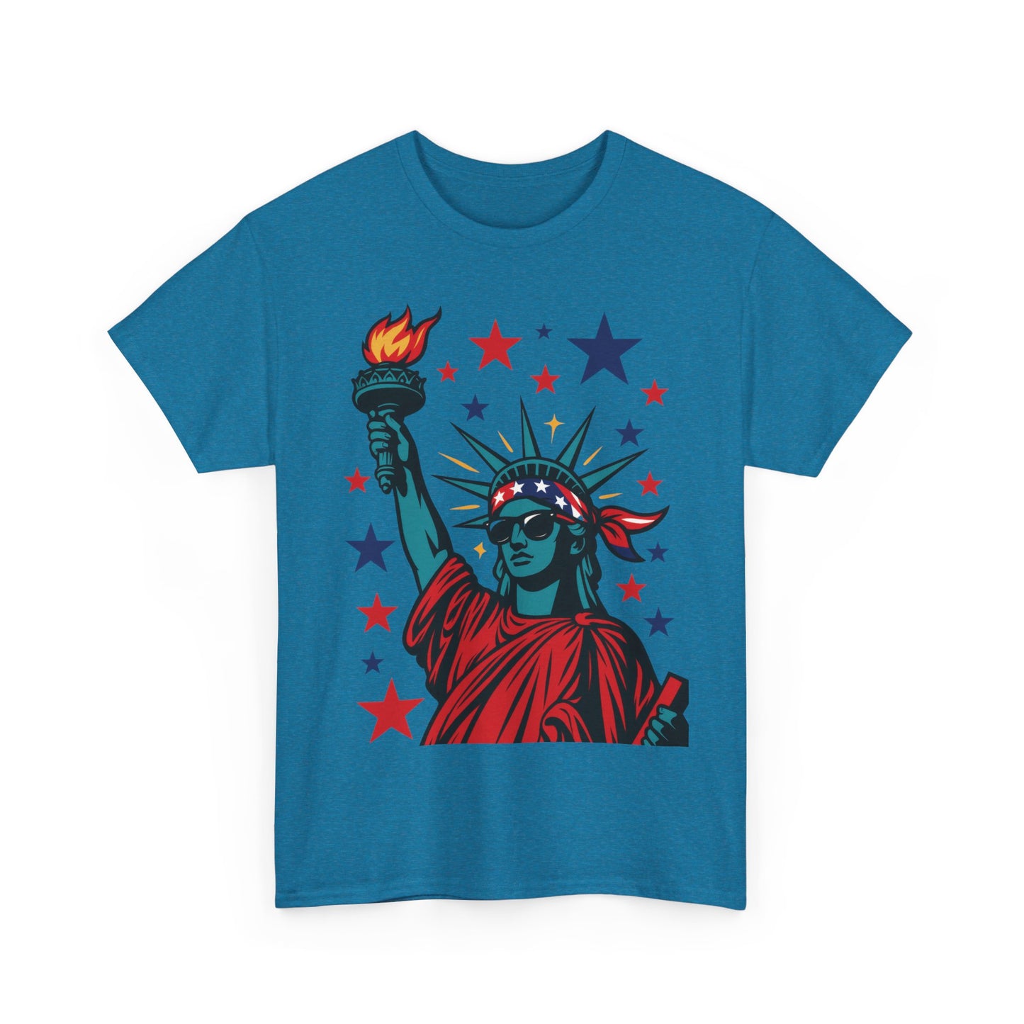 Lady Liberty Pop Art T-Shirt, Patriotic 4th of July Women’s Tee, Retro USA Bandana Statue Shirt