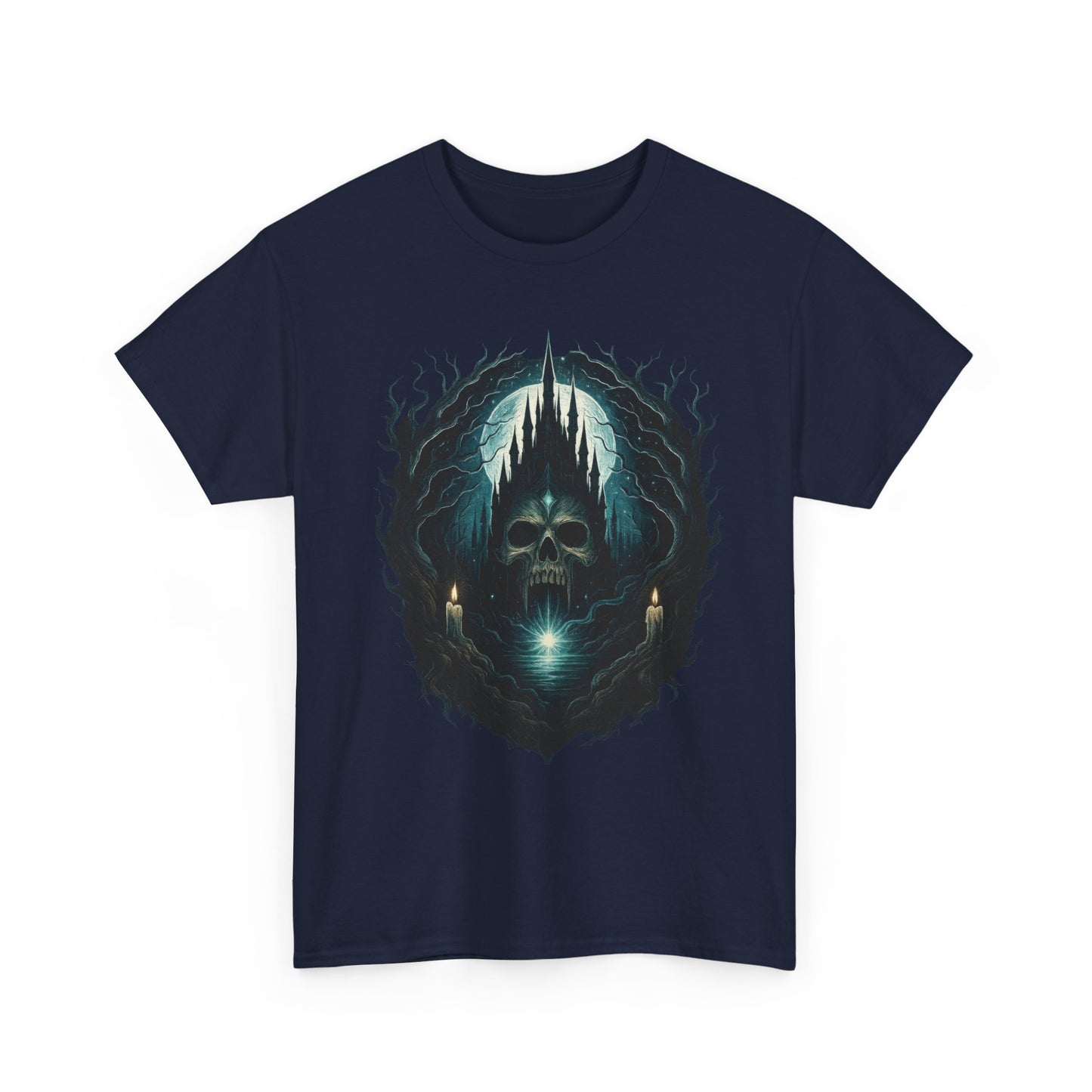 Gothic Skull Castle Men's T-Shirt, Dark Horror Haunted Night Graphic Tee, Halloween Shirt