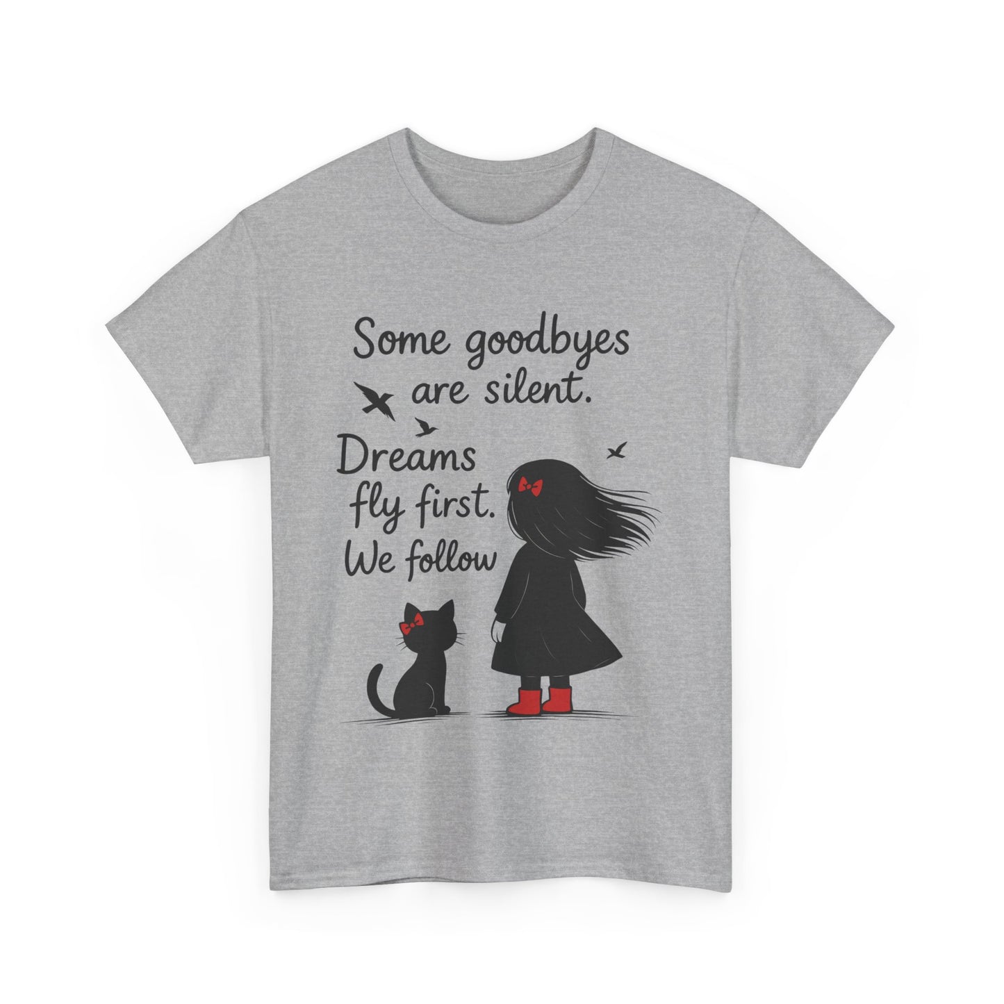 Emotional Hand Drawn Womens T-Shirt, Minimalist Red Dress Girl and Cat Graphic Tee, Cat Lover Gift