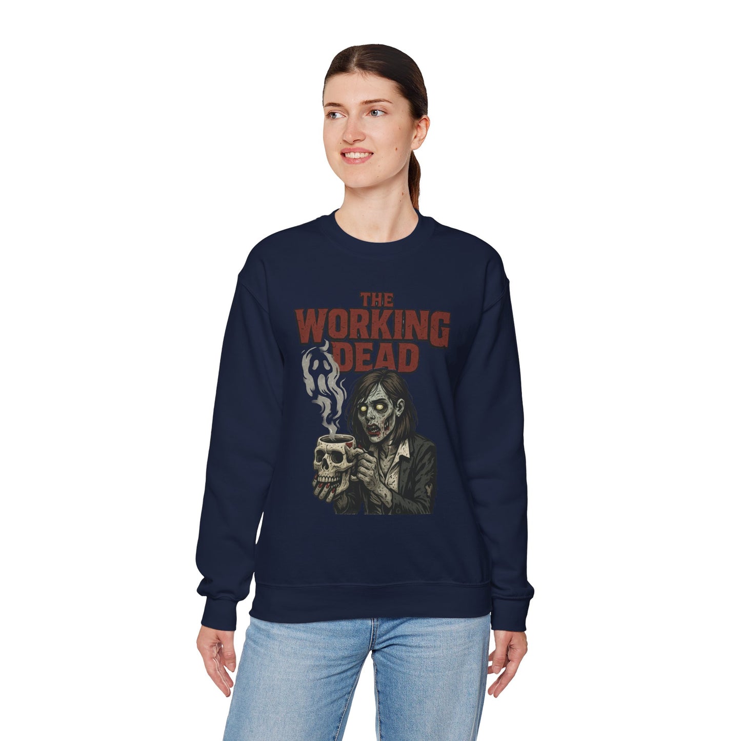 The Working Dead Women's Zombie Sweatshirt, Halloween Zombie Top, Work Humor Sweatshirt, Women's Heavy Blend™ Crewneck Sweatshirt