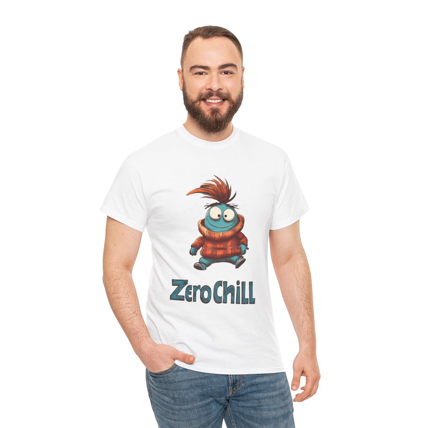 Zero Chill Funny Cartoon Character Tee, Quirky Cute Monster Shirt, Chill Vibes Humor Gift, Fun Cartoon T-Shirt, Chill Vibe Shirt