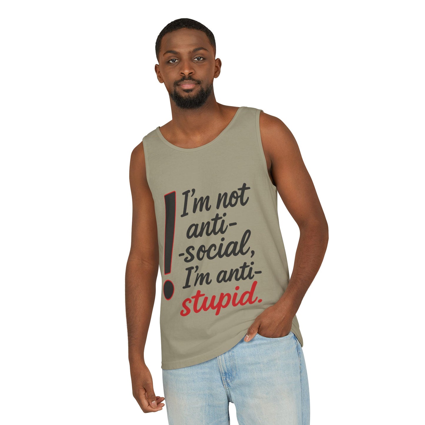 Snarky Anti-Social Mens Tank Top, Funny Summer Apparel, Mens Gift, Beachwear, Humorous Mens Tee, Graphic Tee for Introverts & Thinkers