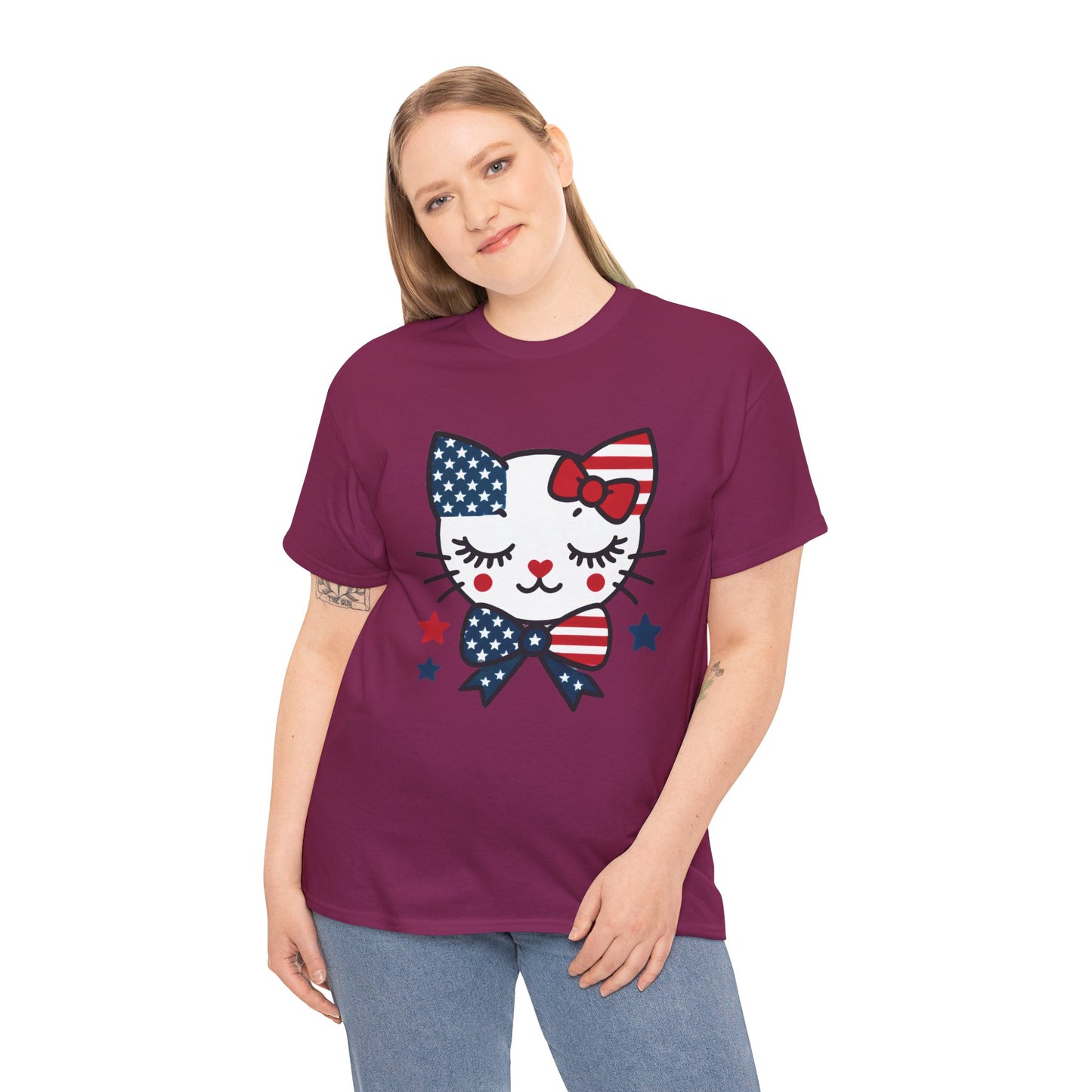Patriotic Cat Women's Tee, Cute Cat Shirt, Women's T-Shirt, July 4th Outfit, Independence Day Gift, Animal Lover Apparel