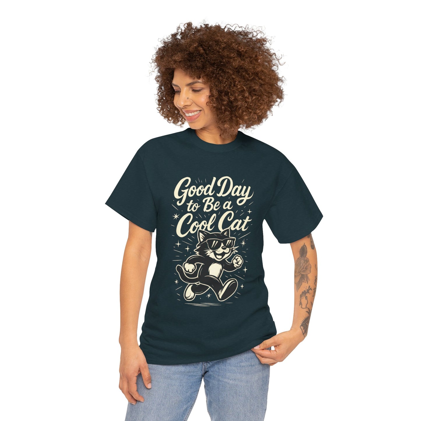 Good Day to Be a Cool Cat Womens Shirt - Funny Retro Kitty Graphic Tee for Women - Cute Cat Lover Gift, Fun T-Shirt, Unique Everyday Wear